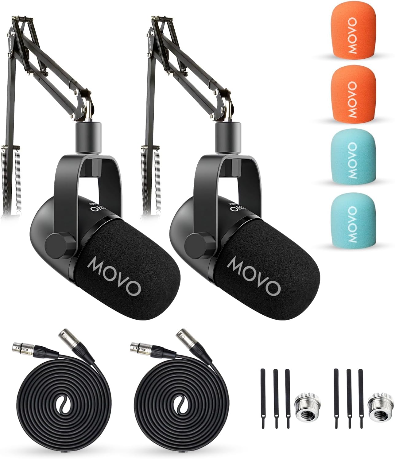 Movo 2-Pack CastMic Dynamic XLR Podcast Microphone Bundle with Mic Boom Arm for PC, Gaming, Streaming, YouTube, and Musicians - Cardioid Podcast Mic for Content Creators