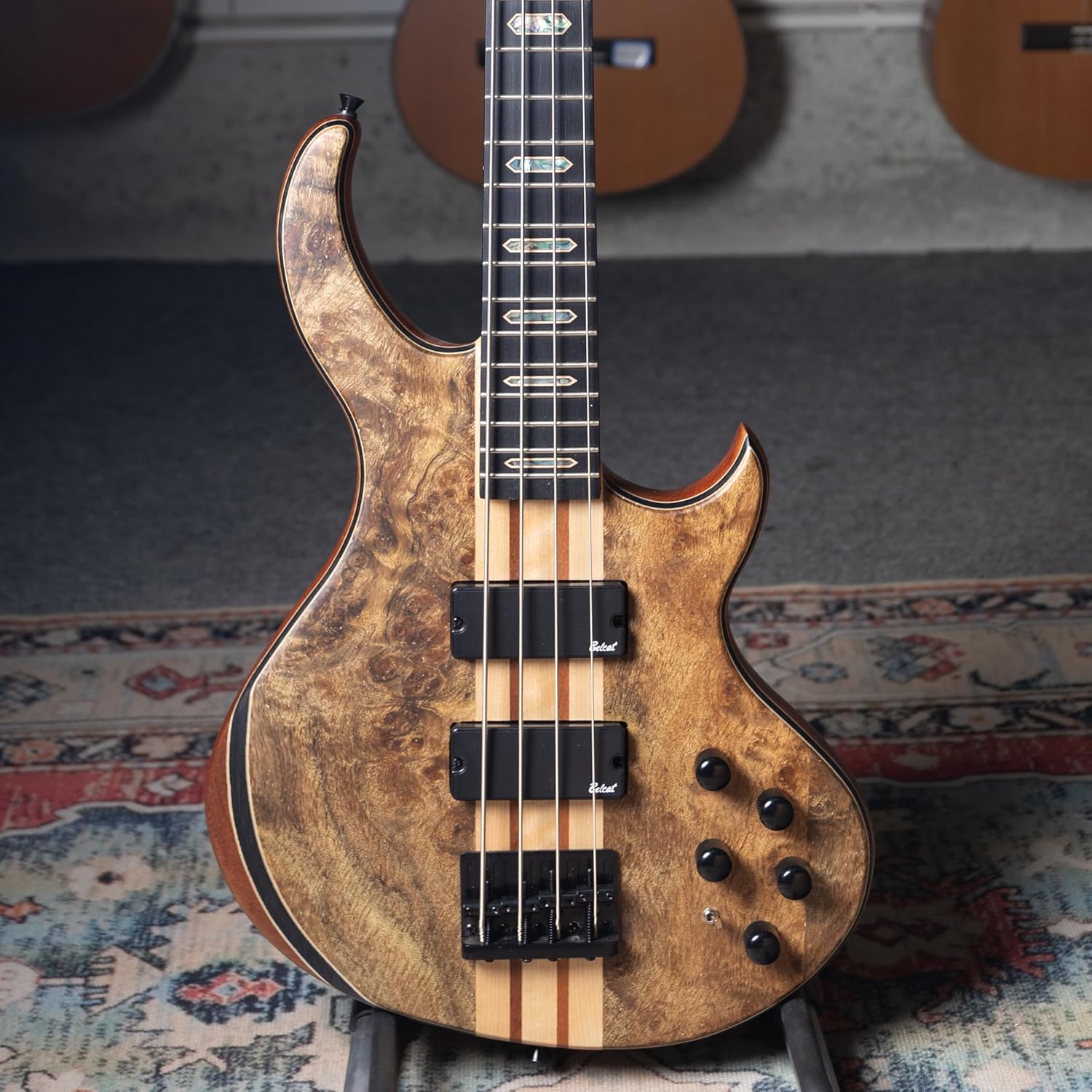 TARIO 4 String Electric Bass Guitar Burl poplar top Millettia Laurentii Okoume body Maple Fretboard