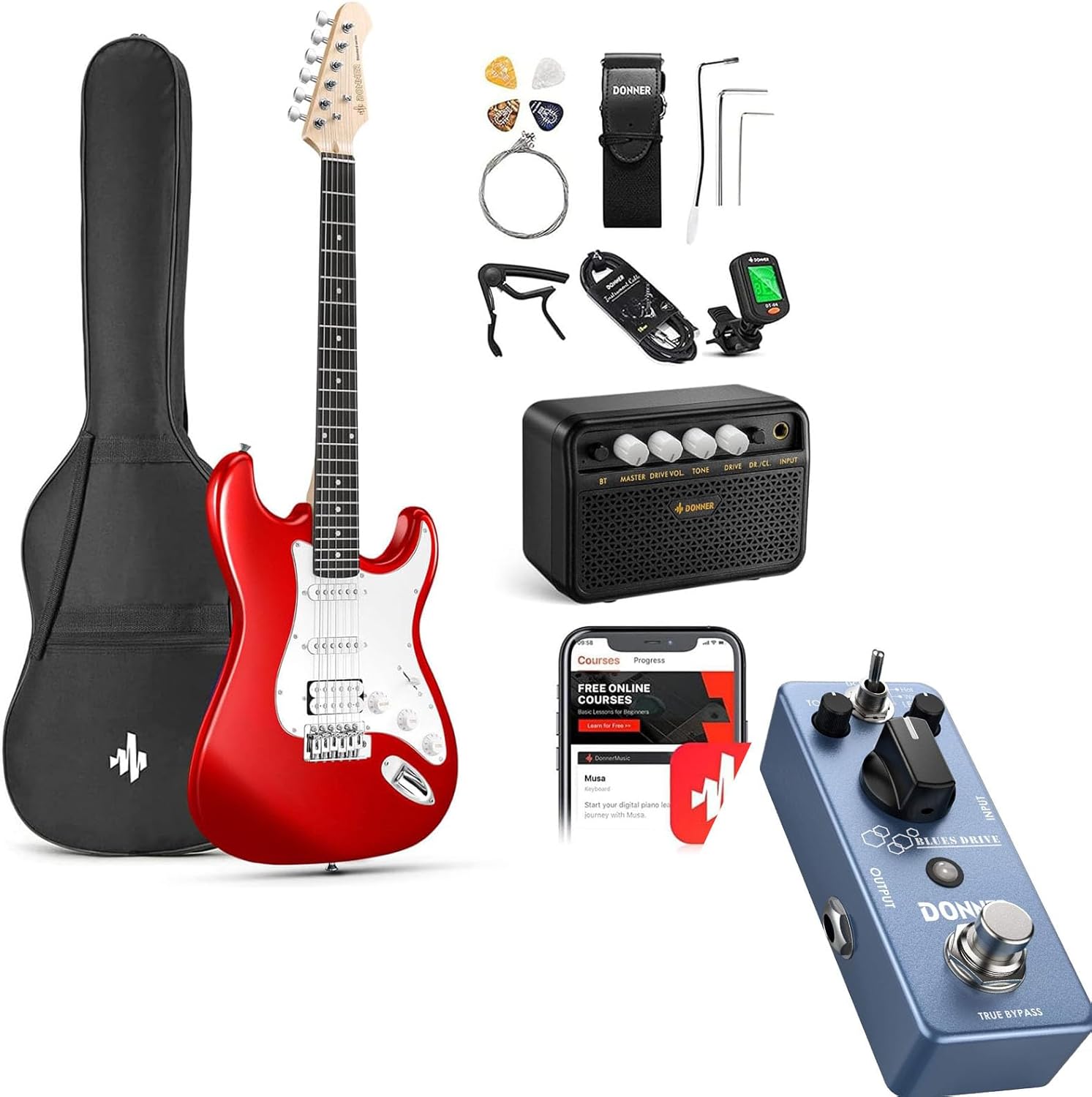Donner 39-Inch Electric Guitar Starter Kit -Overdrive Guitar Pedal