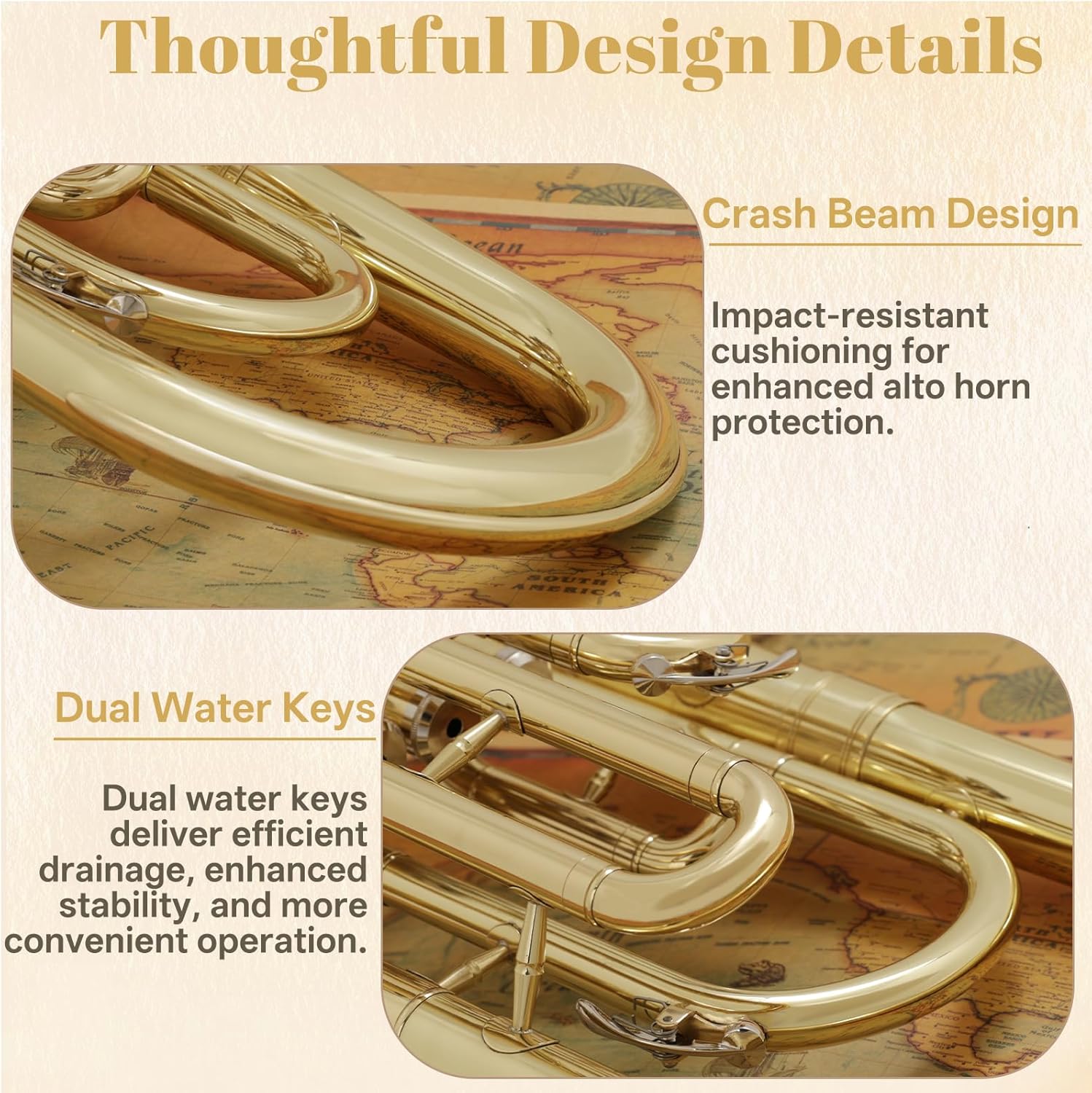 Kmise E-flat Alto Horn, Yellow Brass Body & Rose Brass Leadpipe Baritone Horn with Hard Case, Mouthpiece, Cleaning Cloth for Students, Beginners and Band Performances