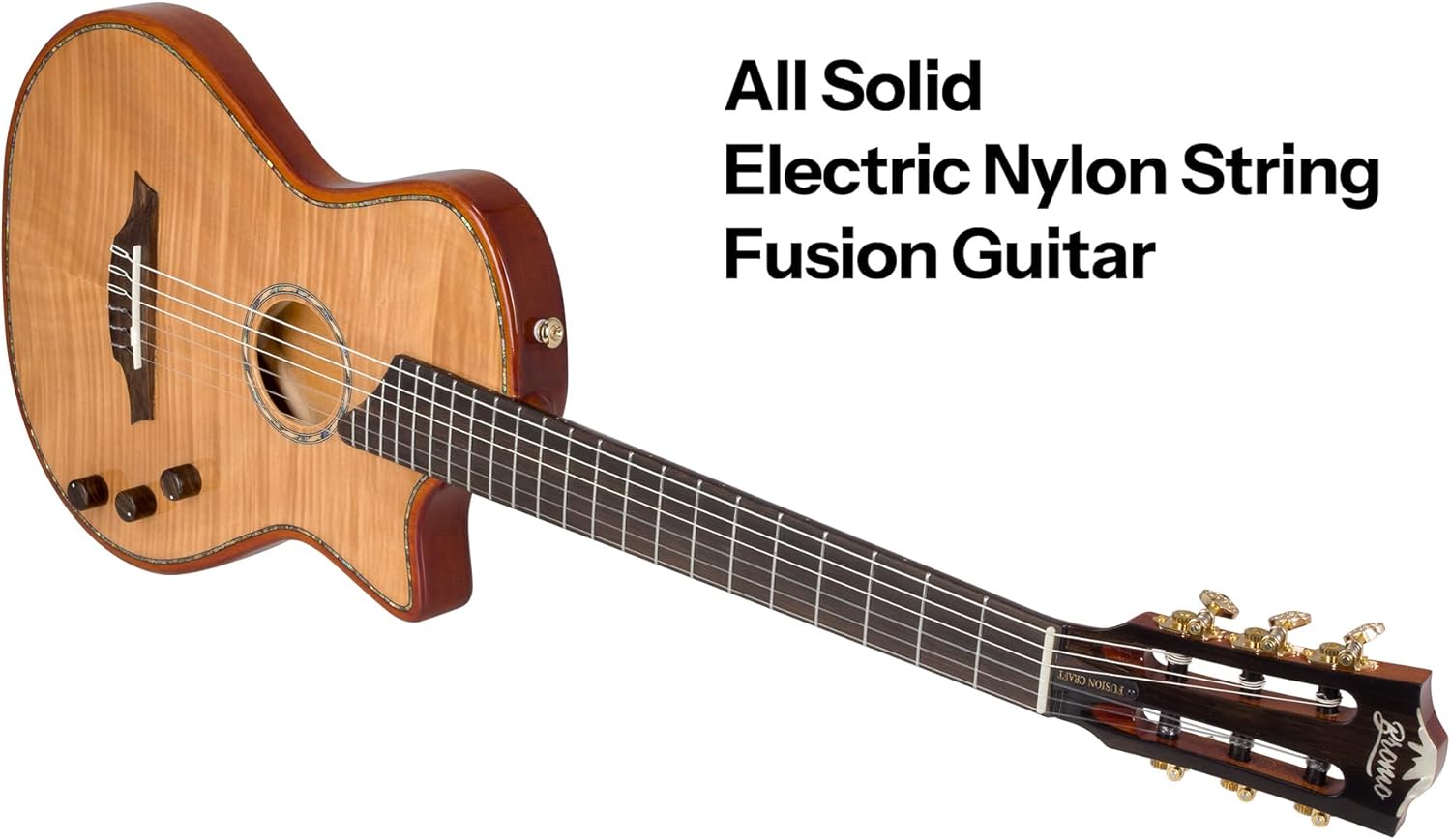 Bromo BEN2C Electric Nylon String Guitar, Thinline Fully Chambered Semi-Hollow Body Slim Neck Dual Pickup Stage Live Performance Fusion Classical Guitar with Hard Case (Natural)