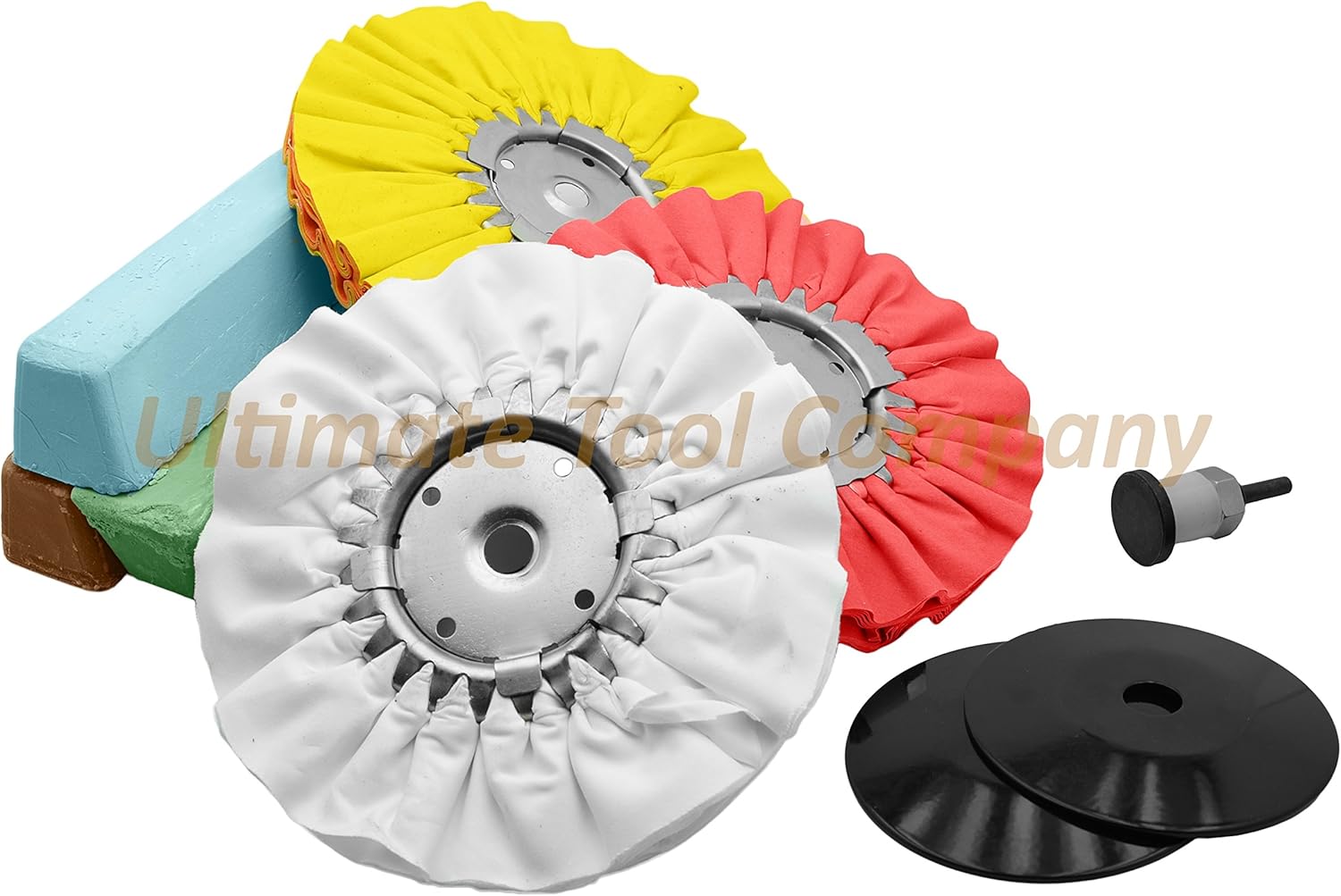 7 Pc Polishing Compound and Buffing Wheel Kit Paint Protection Shine Restoration | Deep Swirls and Scratches Repair Blue Green Tripoli w/Safety Flanges for Buffing Wheel