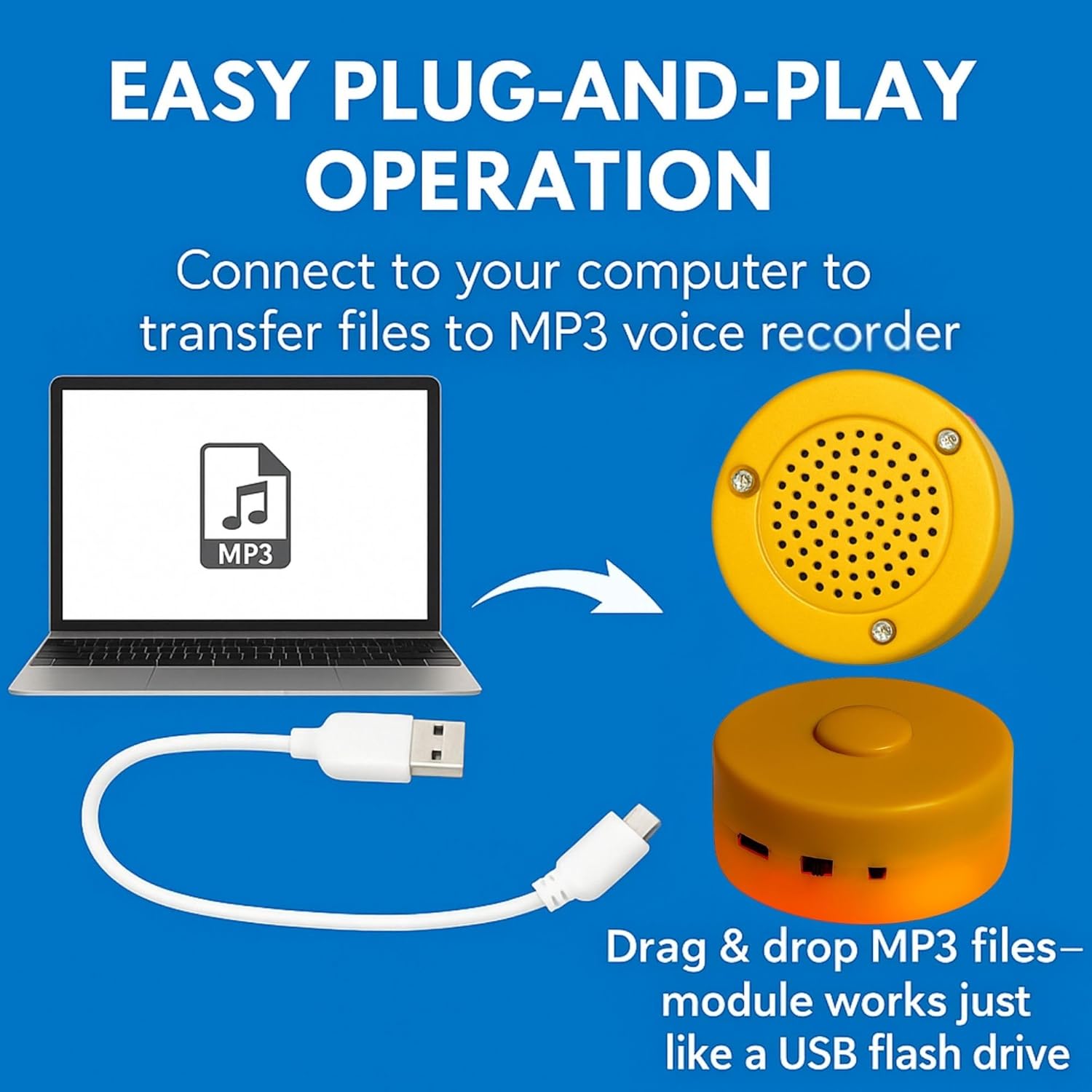 RediTech Go™ Yellow Recordable Voice Modules – 100 Pack – 4-Minute Audio Playback – Upload MP3 Files – for Plush Toys, Crafts, Pillows & Keepsakes – Batteries Included