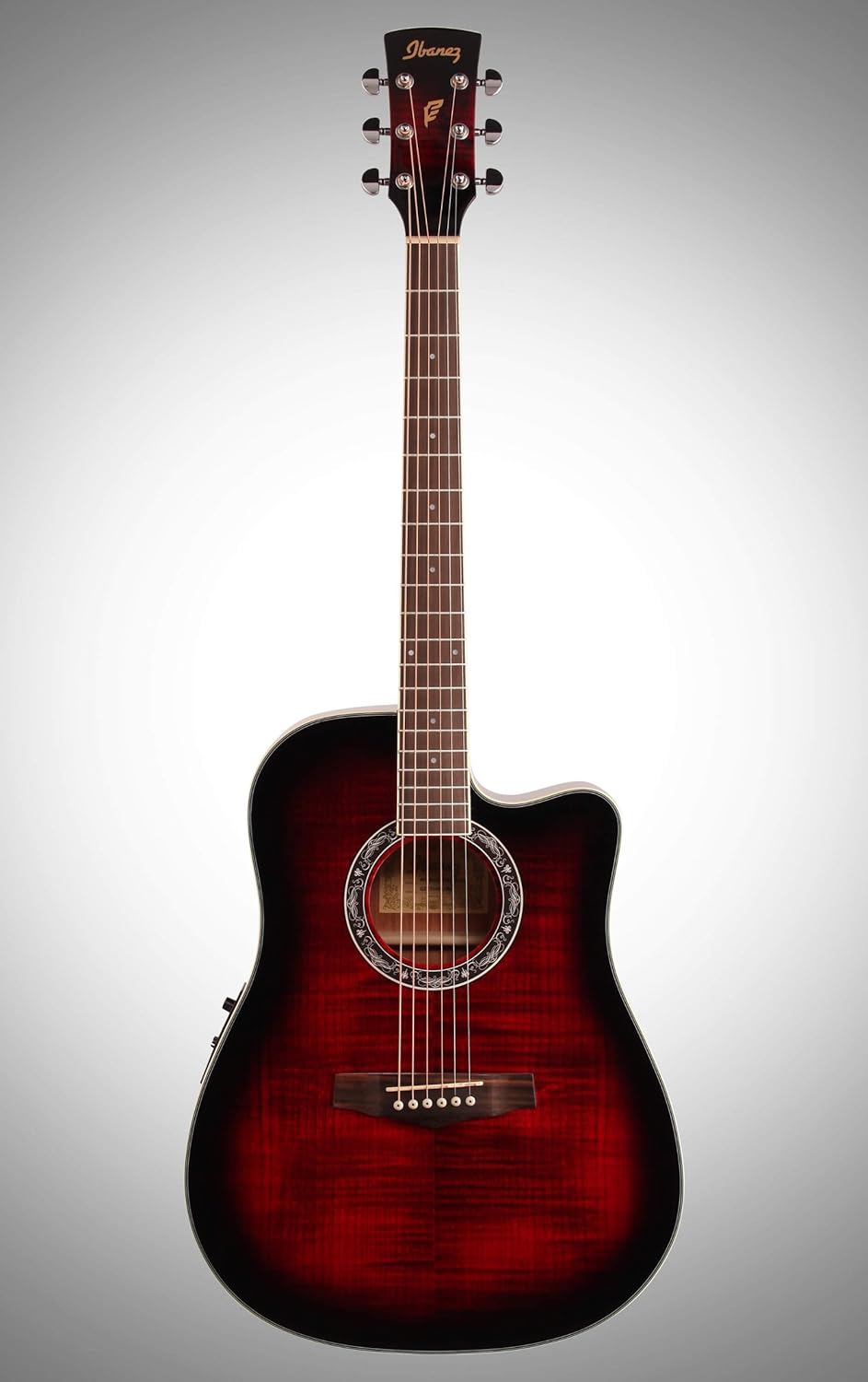Ibanez PF28ECE PF Acoustic-Electric Guitar, Transparent Red Sunburst High Gloss