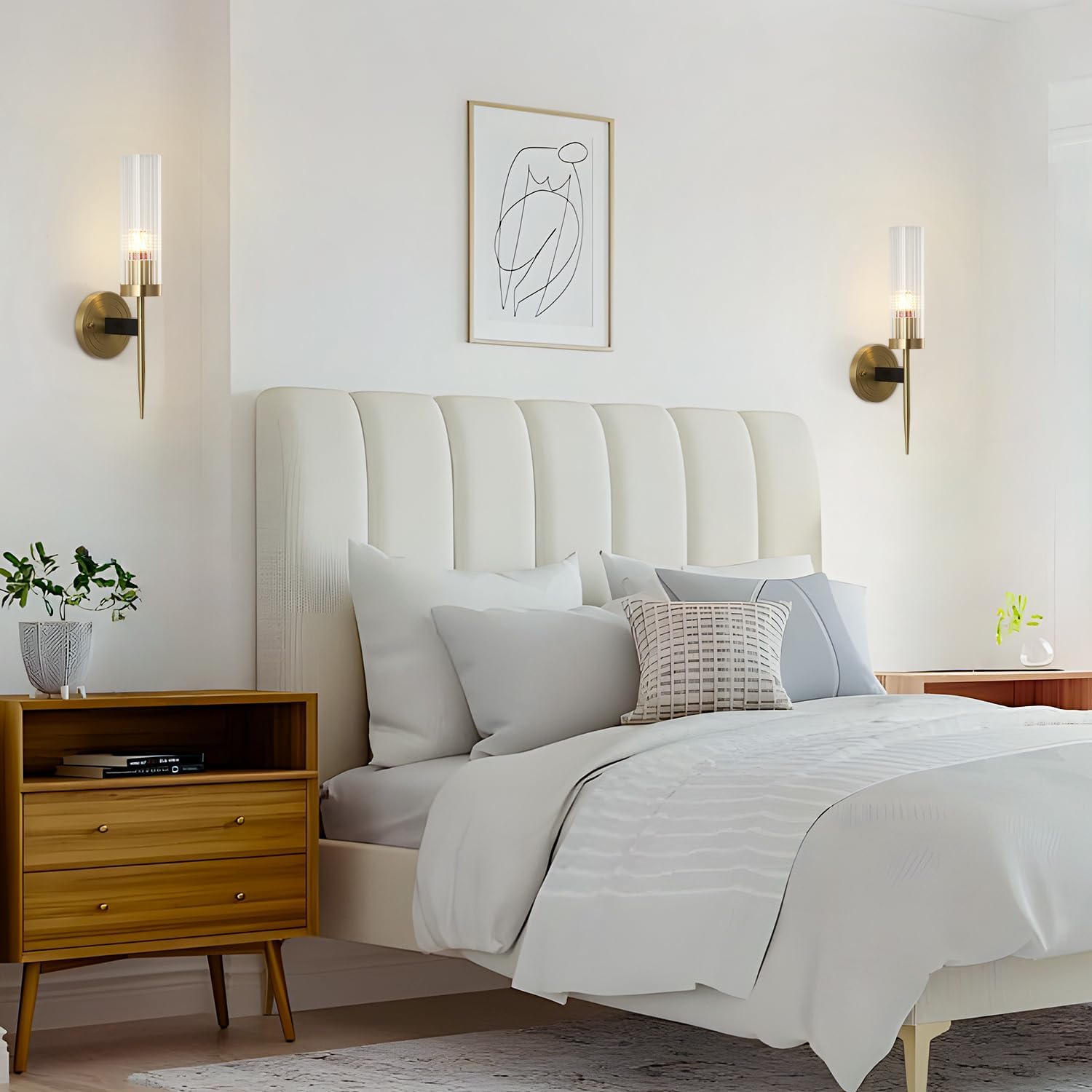 BOKT Mid-Century Modern Gold Wall Light Cylinder Glass Wall Sconce Anti Brushed Brass Long Wall Sconce Light Vintage Bathroom Globe Wall Mount Light Bar Wall Lamp