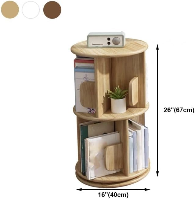 KWOKING RubberWood Geometric Bookcase Modern Rotatable Bookshelf 360° Rotating Bookshelf Landing Bedroom Study Corner Shelf Creative Desktop Display Bookshelf Rack White 15.7