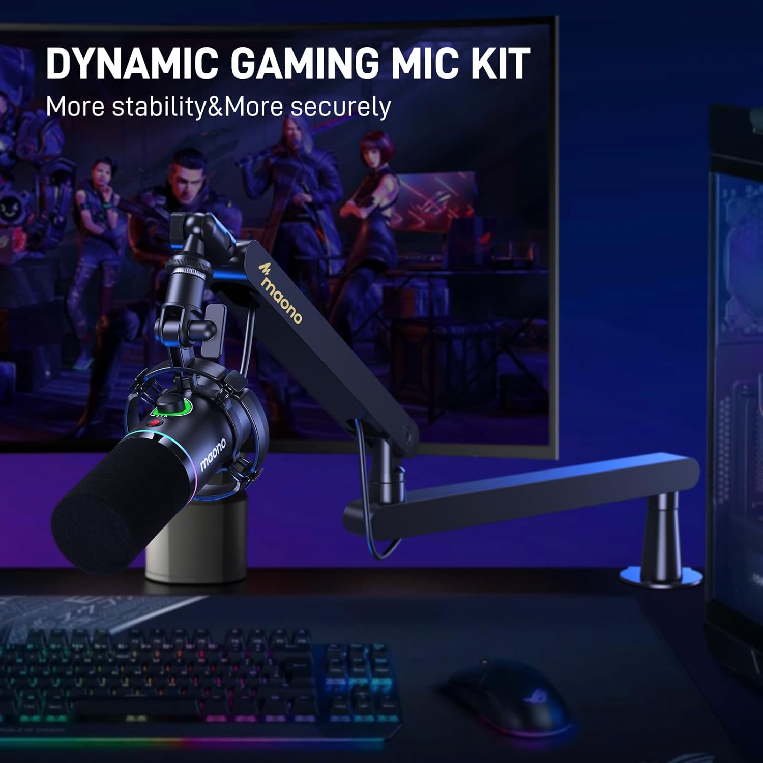 MAONO XLR/USB Dynamic Microphone Kit, RGB Gaming Mic Bundle for Podcast Studio Streaming Recording Vocal PD200X+BA92 Black