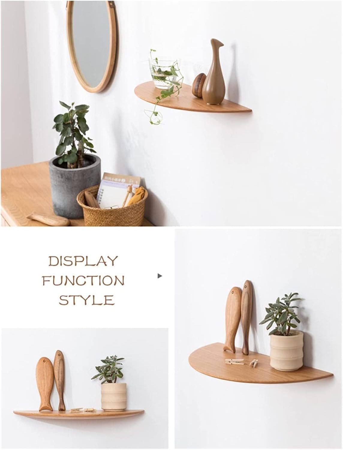 Creative Round End Wall Mounted Shelving,Multifunctional Wood Floating Shelves,Floating Wall Shelves,Display Storage Rack Bookshelves for Bedroom Office Kitchen Living Room