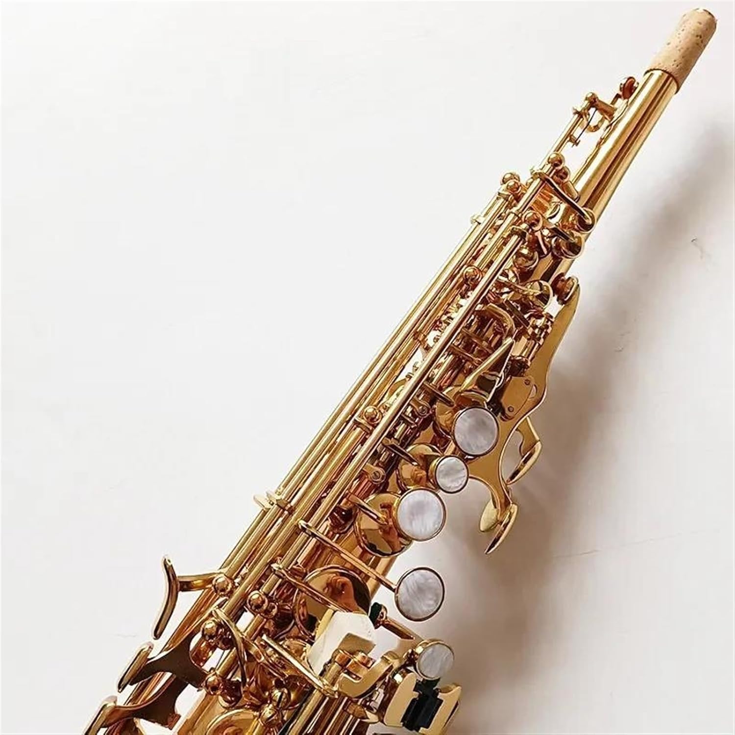 VBDEFRT Made In Japan Brass Straight Treble Bb Flat Sax Saxophone Woodwind Instrument Key Carve Pattern With Carryi (Color : Gold)