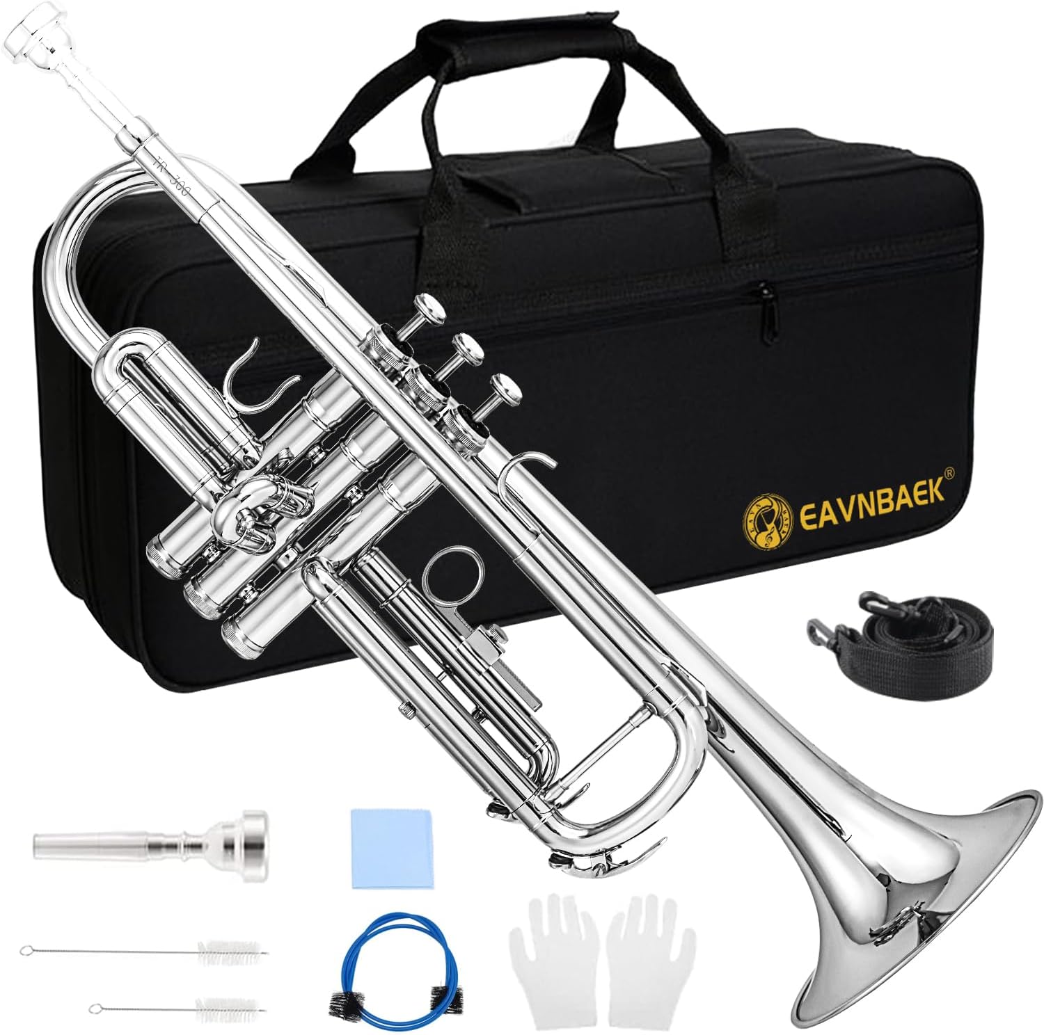 Bb Standard Trumpet Set for Beginner or Advanced Student, Brass Student Trumpet Instrument with Hard Case, Cleaning Kit, 7C Mouthpiece and Gloves (Nickel)