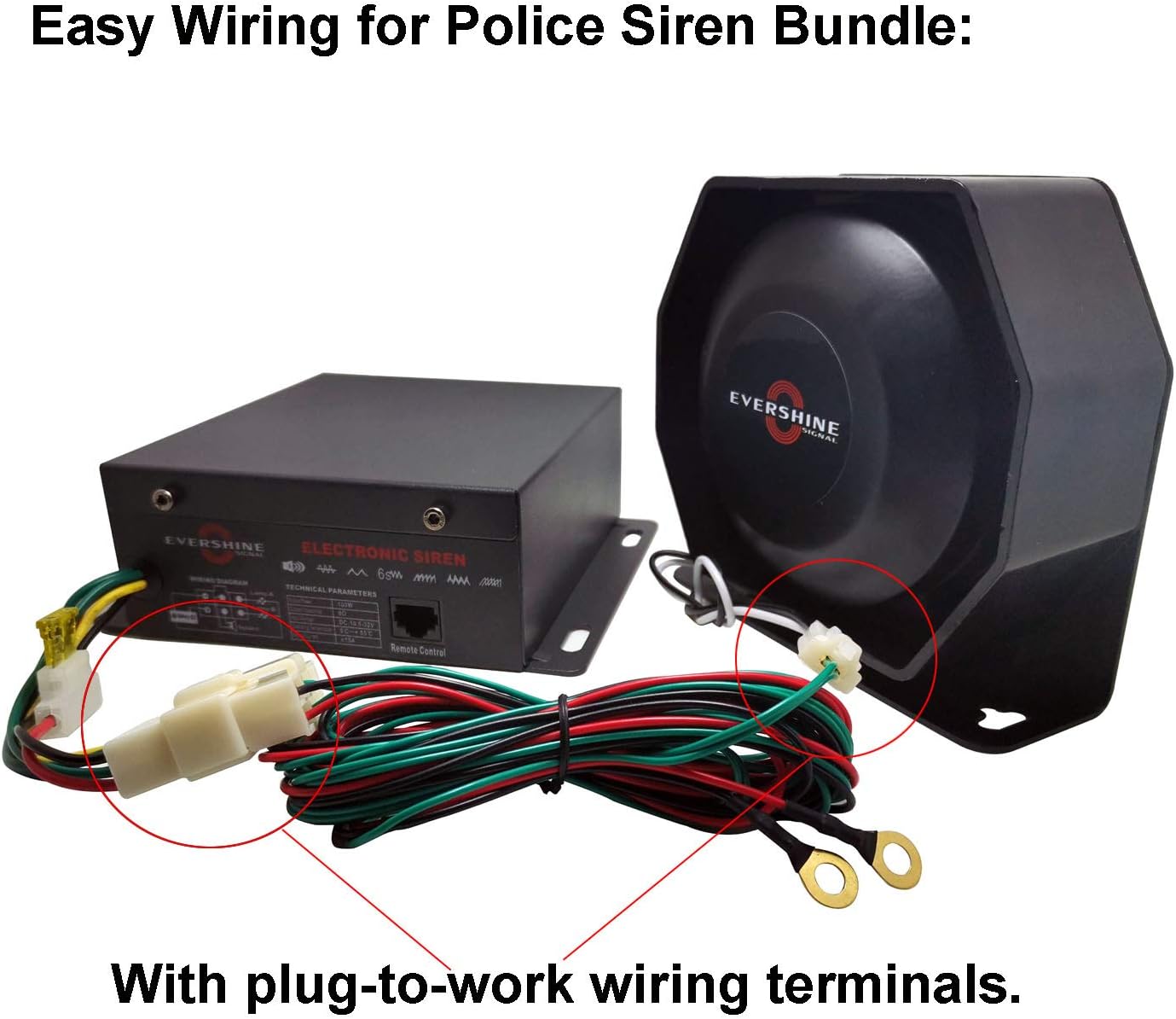 12V/24V 100W Police Siren PA System Kit with Plug-to-Work Wirings Slim Speaker Handheld Microphone Warning Emergency Sirens for Vehicles Tow Truck UTV ATV Van Car POV RV