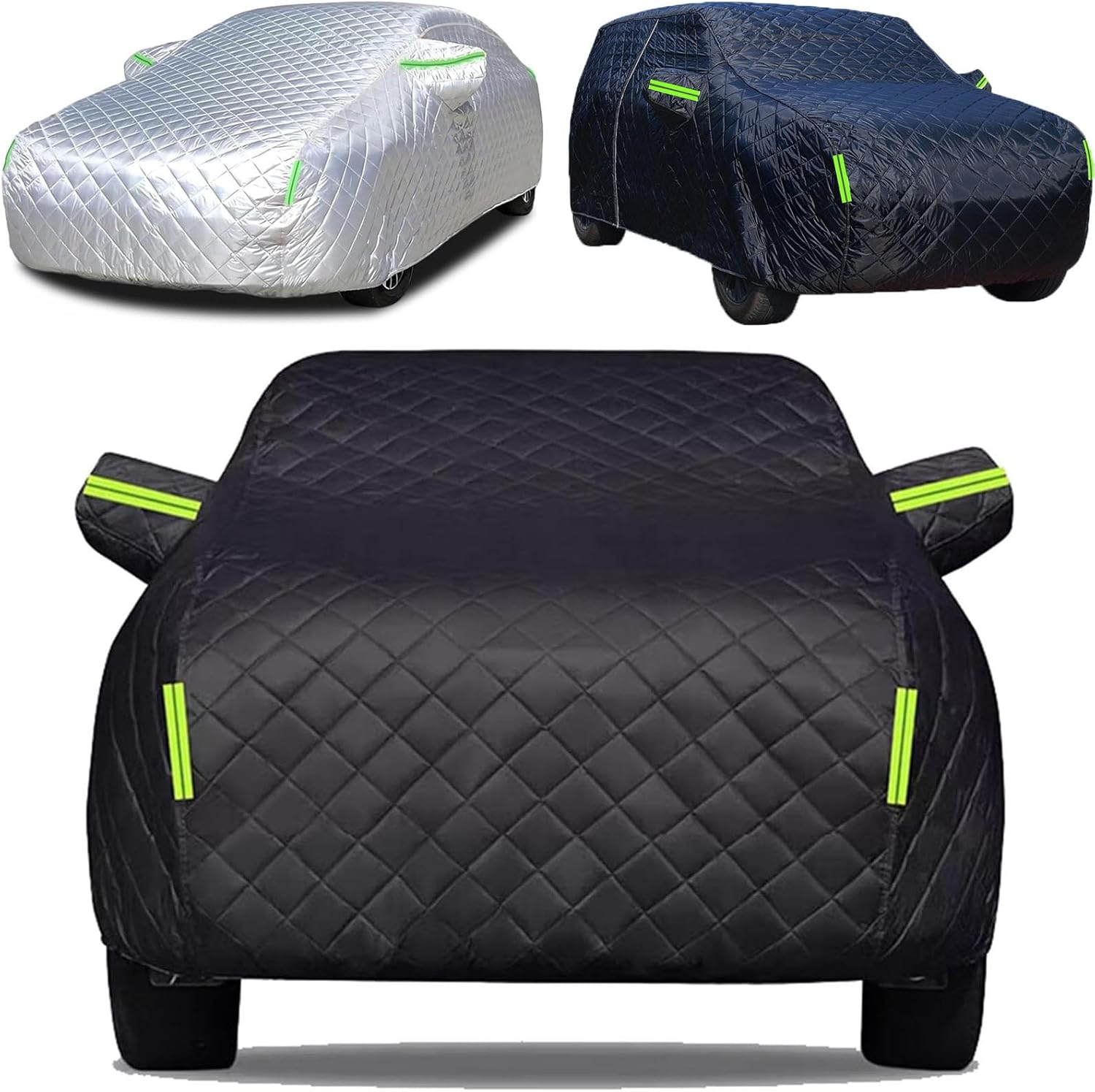 Hail Protector Car Cover, Anti-Hail Car Cover 5-Layer Heavy Duty Outdoor Thickened Sun Rain Snow Dust Protection with Reflective Strips & Zipper Door Fits SUV (Black,(Length 193