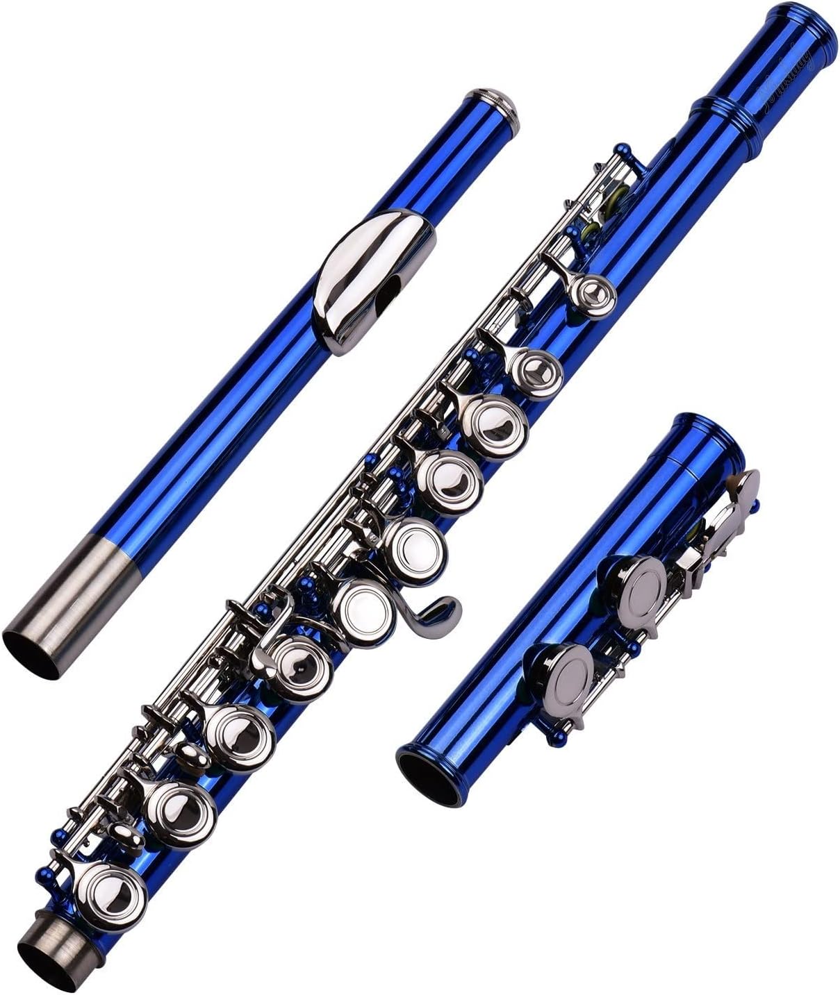 Flutes Carry Case Flute Stand Closed Hole C Flute 16 Keys Cupronickel Nickel-Plated Wind Instrument (Color : Dark Blue)
