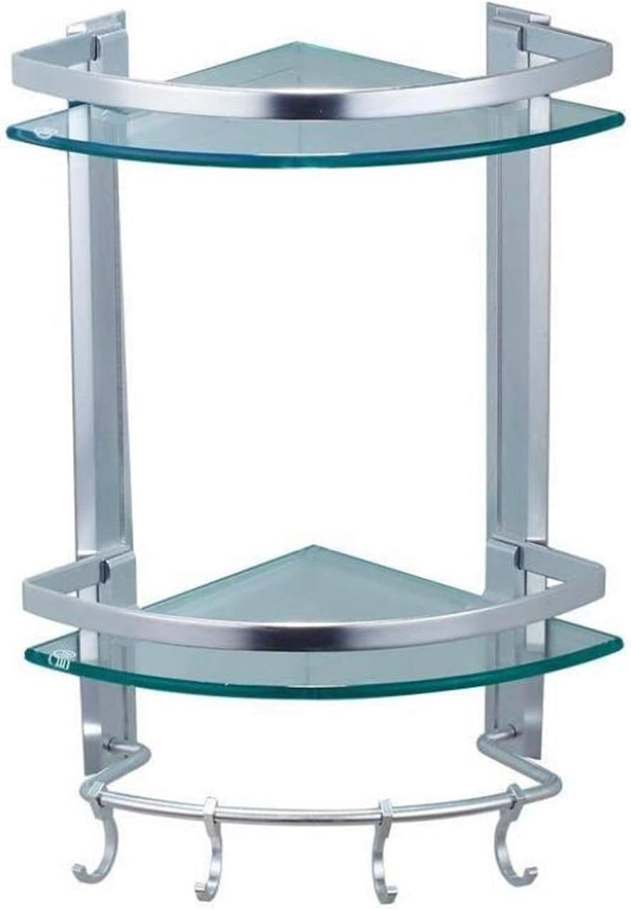 Bathroom Glass Shelf Bathroom Glass Shelf,with Aluminum Rail and Towel Bar Shower Wall Mount Corner Shelf,Silver Sand Sprayed Bathroom Furniture,Style2