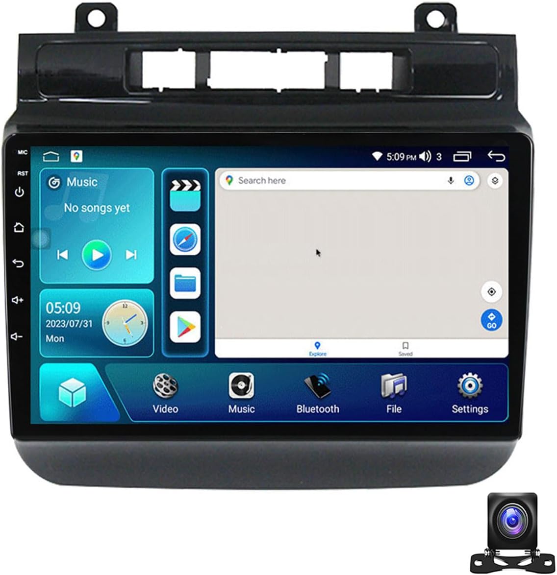 Double Din Car Stereo Bluetooth MP5 Player with Carplay/Auto, 9 Inch Touchscreen Radio Receiver with AHD Backup Camera, for VW Touareg 2012~2015 Support 4G/SWC/DSP,4 core m150s 2g+32g