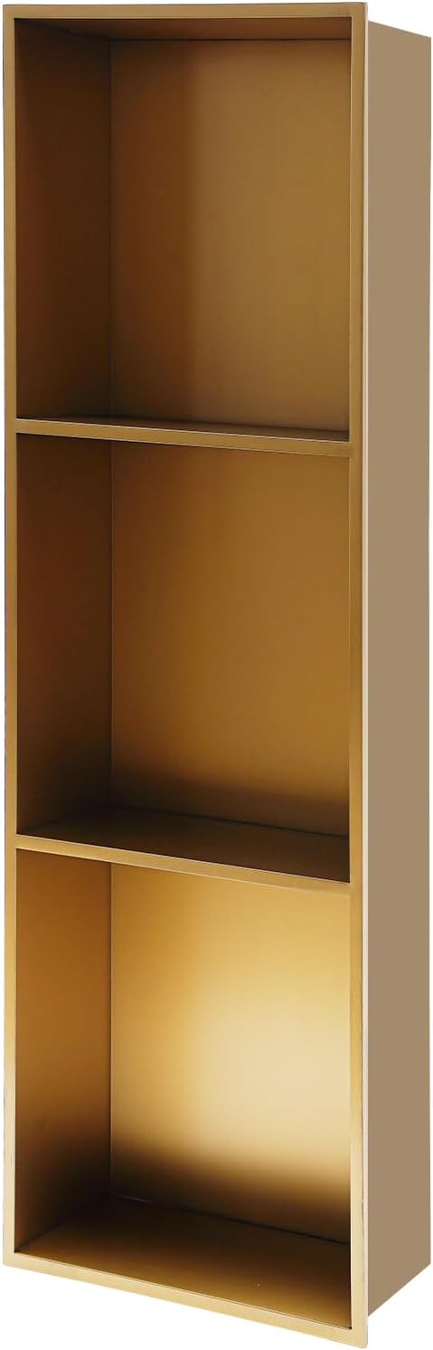 Stainless Steel Shower Niche for Shower Wall Recessed Wall Niche Gold 11 X 35.7In, No Tile Needed Wall Niche Recessed Shower Shelf for Bathroom Storage