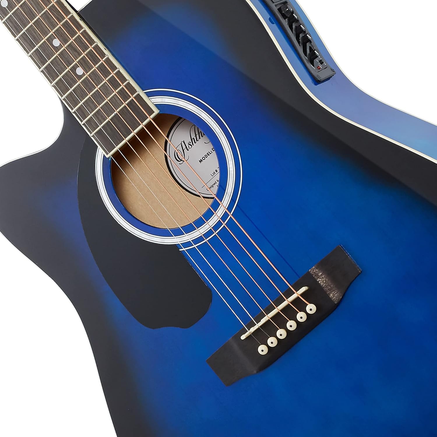 Ashthorpe Left Handed Full-Size Dreadnought Cutaway Acoustic Electric Guitar Package with 10 Watt Amp - Blue