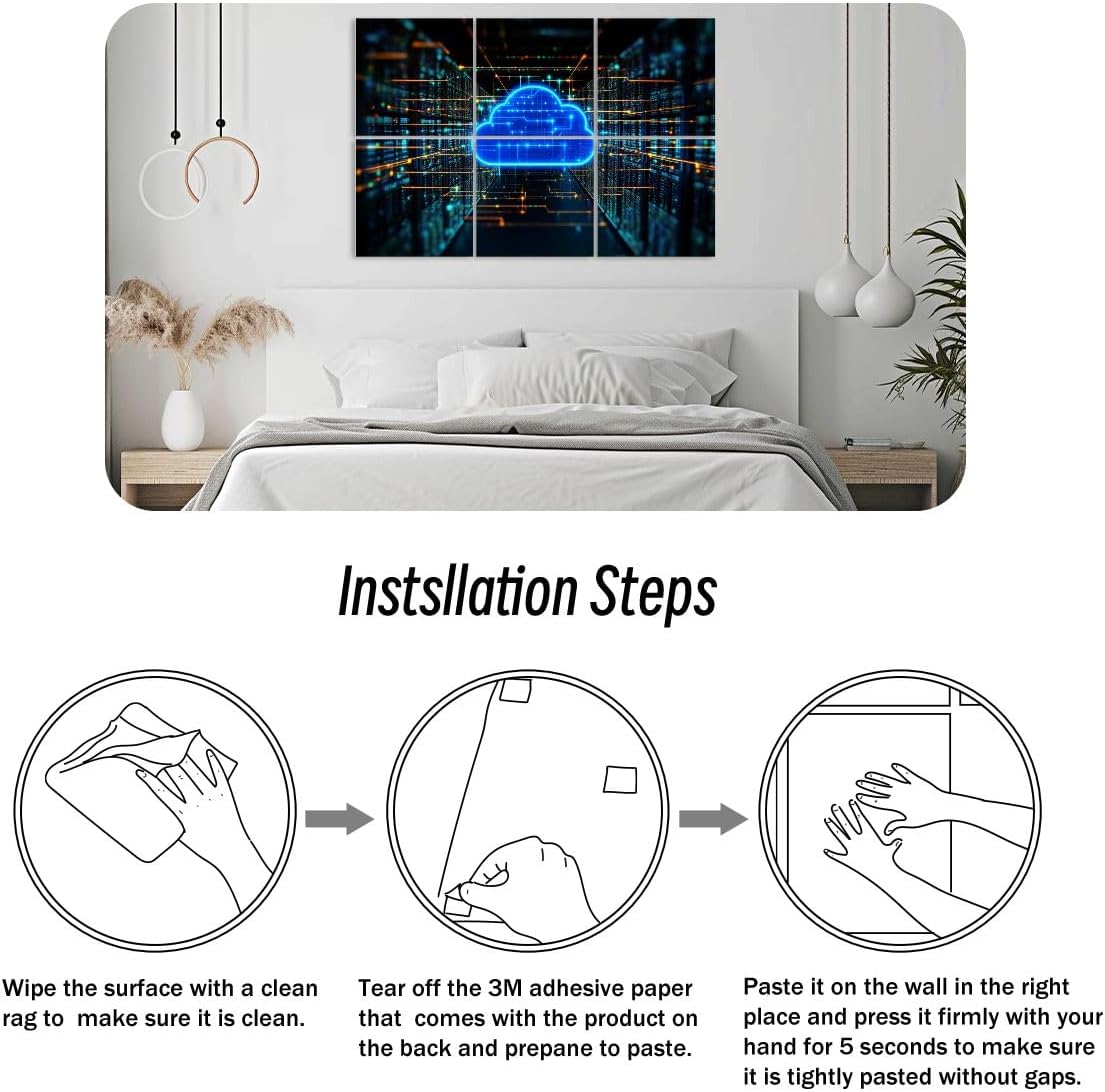 6 Pack Art Acoustic Panels Data storage cloud computing glowing blue cloud symbol microcircuit Soundproof Wall Panels, 48