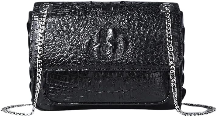 Exotic Genuine Crocodile Skin Silver Chain Lady Purse Real True Alligator Leather Women Bag Female Single Shoulder Bag