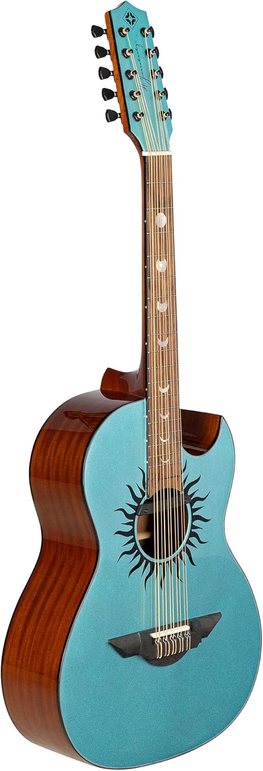 H. Jimenez Glossy Turquoise Sparkle Painted Top Bajo Quinto Cutaway Electric With Hard Wood Case (LBQ1GXE-CN)