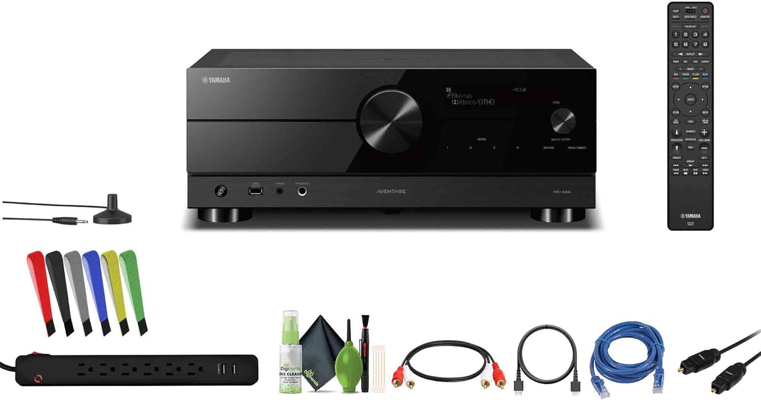 Yamaha RX-A2A AVENTAGE 7.2-Channel Surround Sound Network AV Receiver with MusicCast Built-in Wi-Fi and Bluetooth Streaming Home Theater System Bundle with Accessories
