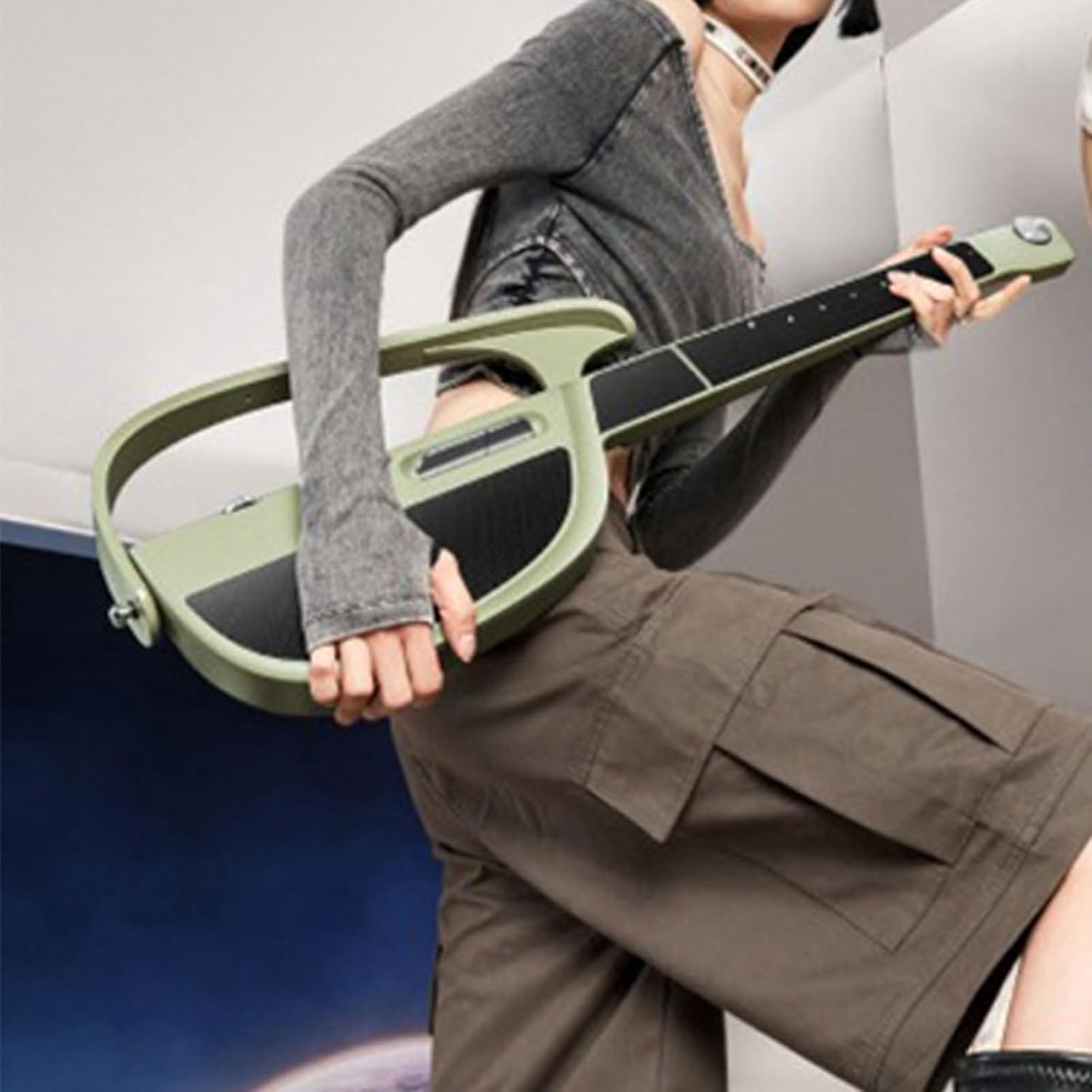 Zunate Smart Stringless Electric Guitar - Avid Fans of Music, Automatic Playing Chord Accompaniment (One Man, One Band), E Guitar with Earphone Jack, Easy for Beginners (Green)