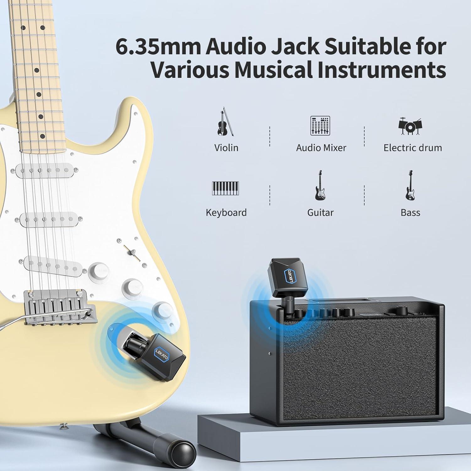 LEKATO 5.8GHz Guitar Wireless System with Charging Case, Rechargeable Wireless Guitar Transmitter Receiver for Electric Guitar Bass Instrument