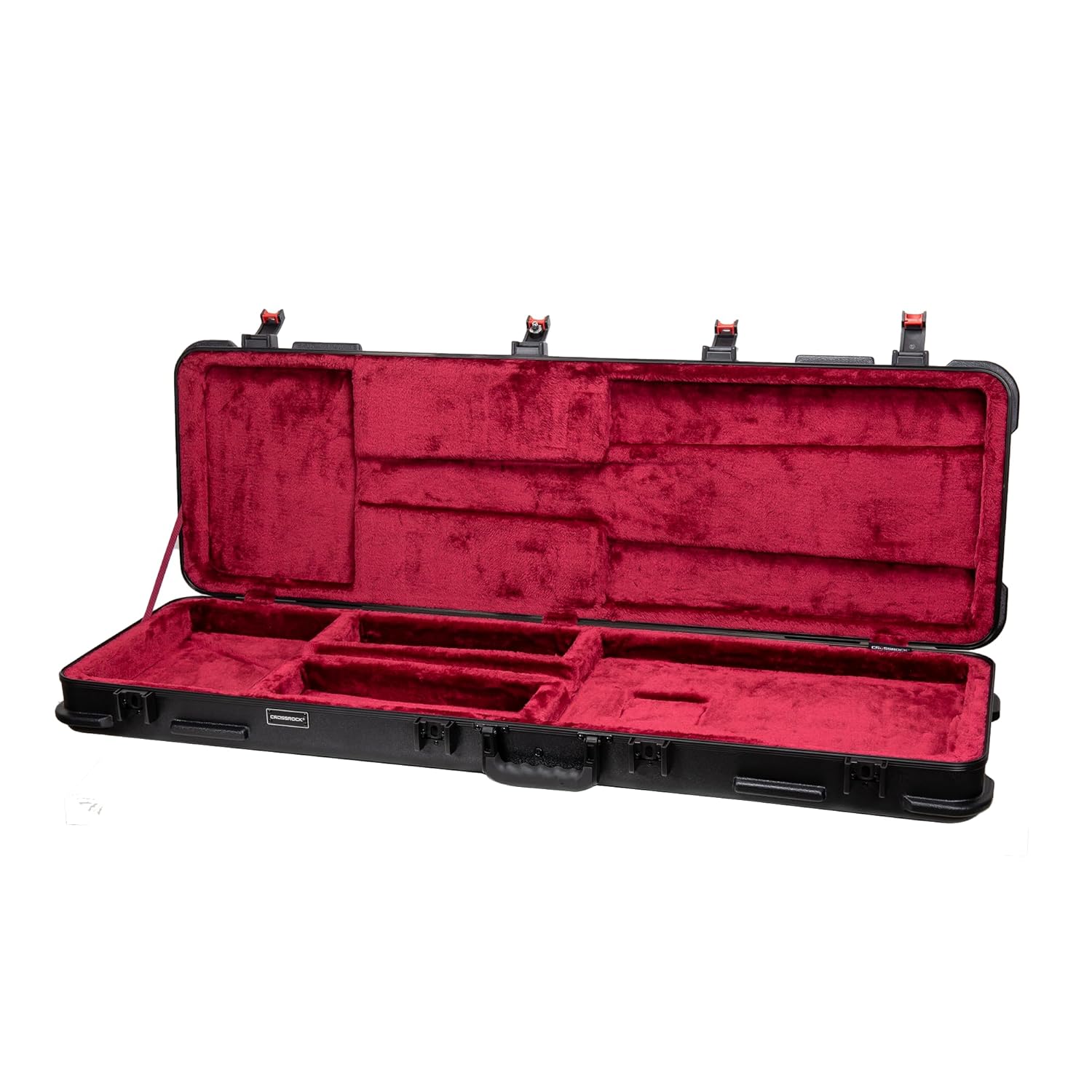 Crossrock ABS Bass Guitar Flight Case for Fender Jazz & Precision | Black Matte Finish, Burgundy Velvet Interior, TSA Lock – Premium Molded Series