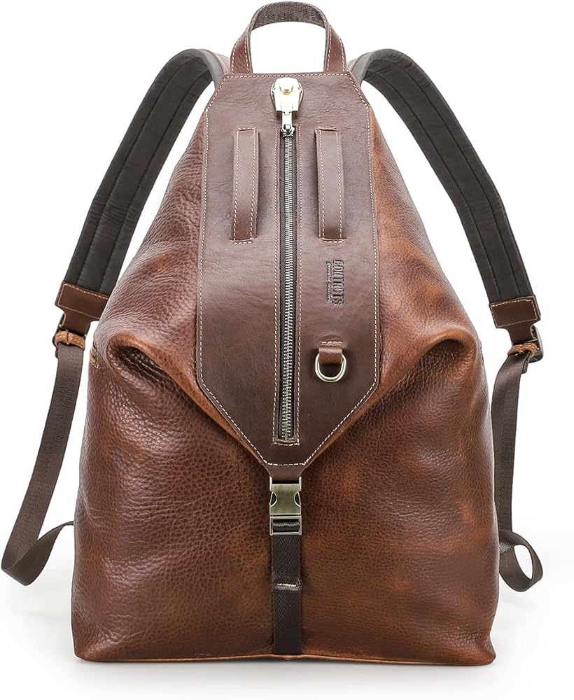 CONTACTS Full Grain Leather Backpack for Men Anti-Theft Backpack with Password Lock Fits 13.3 in Laptop Large Weekend Overnight Bag Travel Duffle Bag (23L)