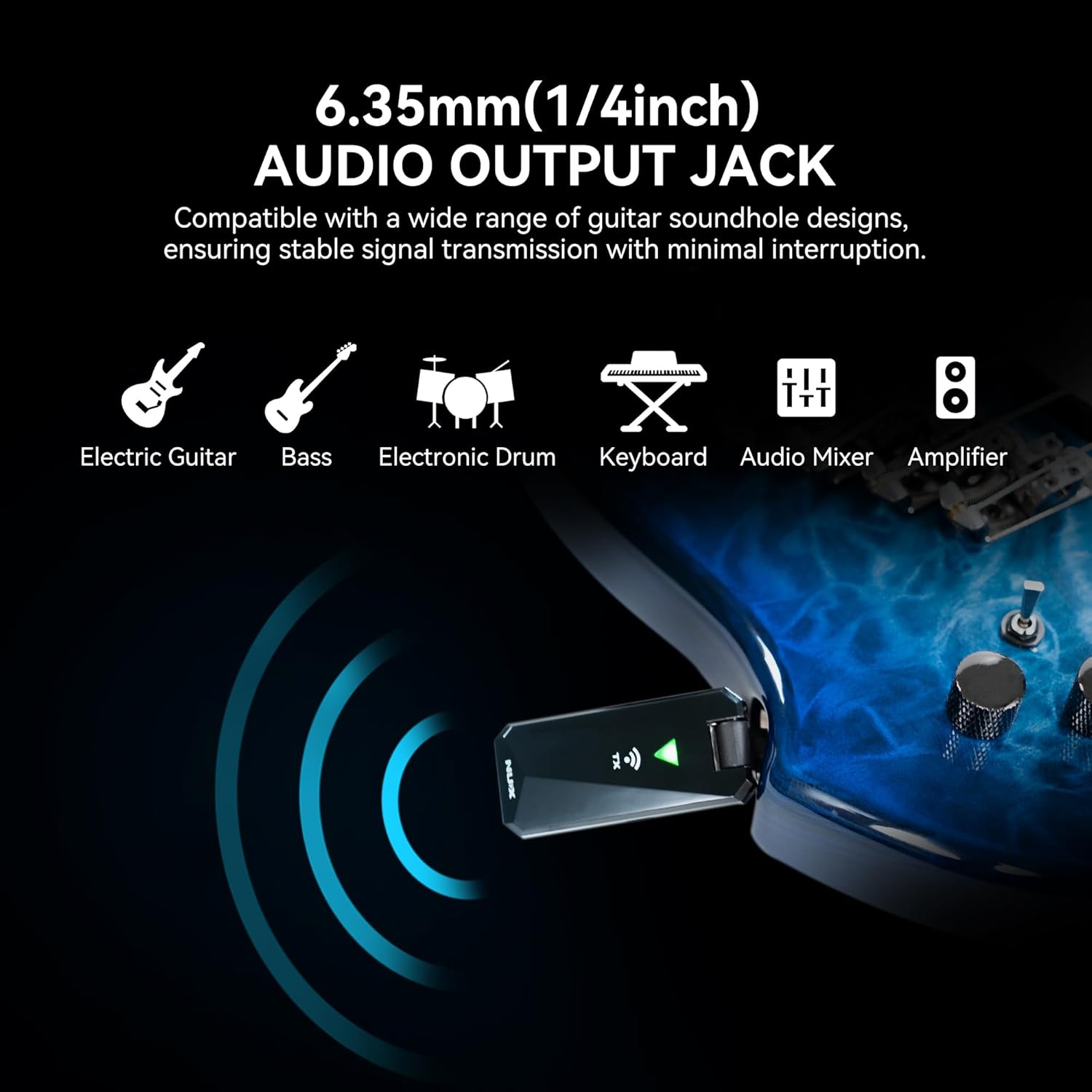 NUX B-5RC Wireless Guitar System with Charging Case, 2.4GHz Wireless Transmitter and Receiver with Active or Passive Pickup，Auto Match, Mute Function, Cabletone Function, Black