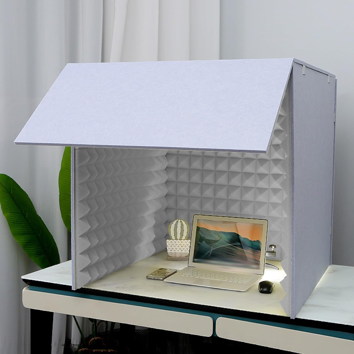 Desktop Soundproof Box, Multi-Functional Soundproof Room, Portable Recording Studio for Video Conferencing (Yellow) (Gris)