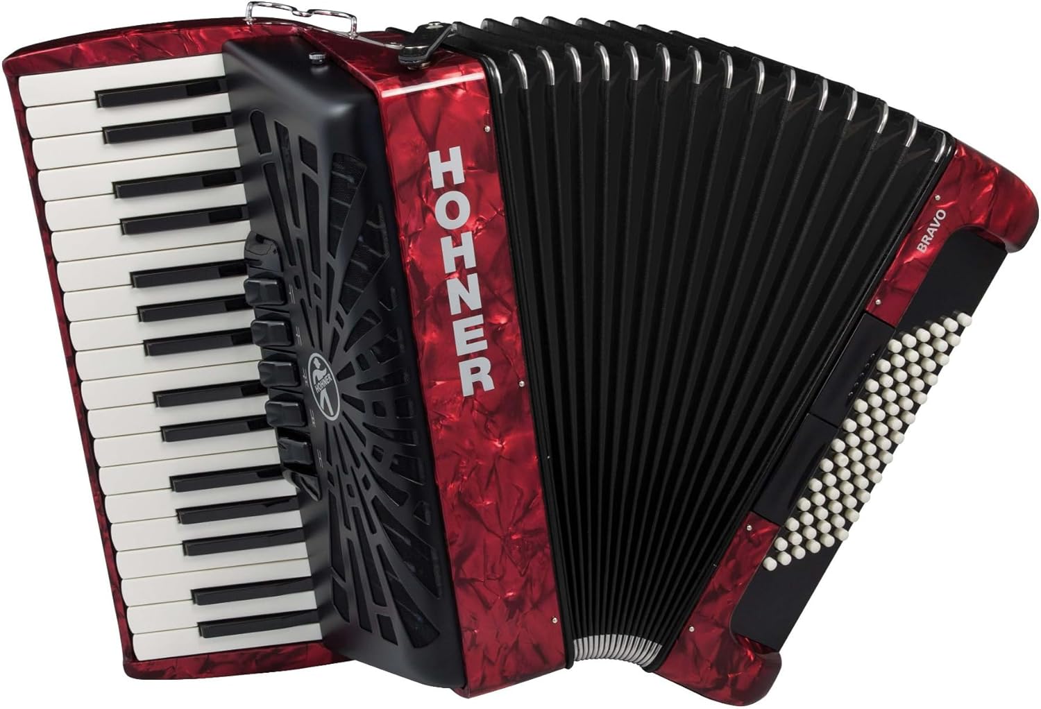 Hohner Bravo III 72 Chromatic Piano Key Accordion (Pearl Red)