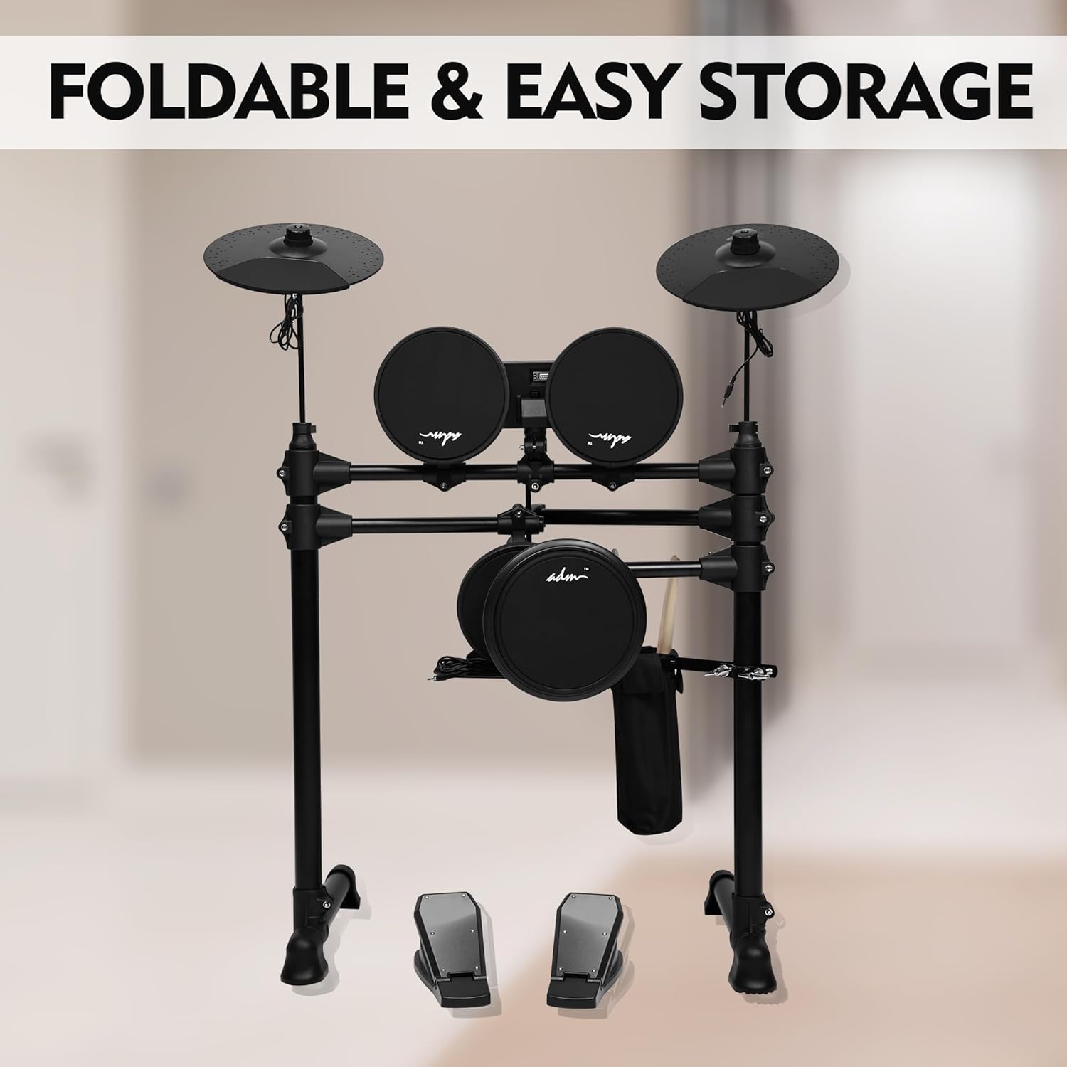 ADM Electronic Drum Set With 4 Quiet Electric Drum Mesh Pads, 180+ Sounds, Electric Drum Kit For Beginngers with 2 Switch Pedals, Throne, Headphones, DrumSticks, and Melodics Lessons