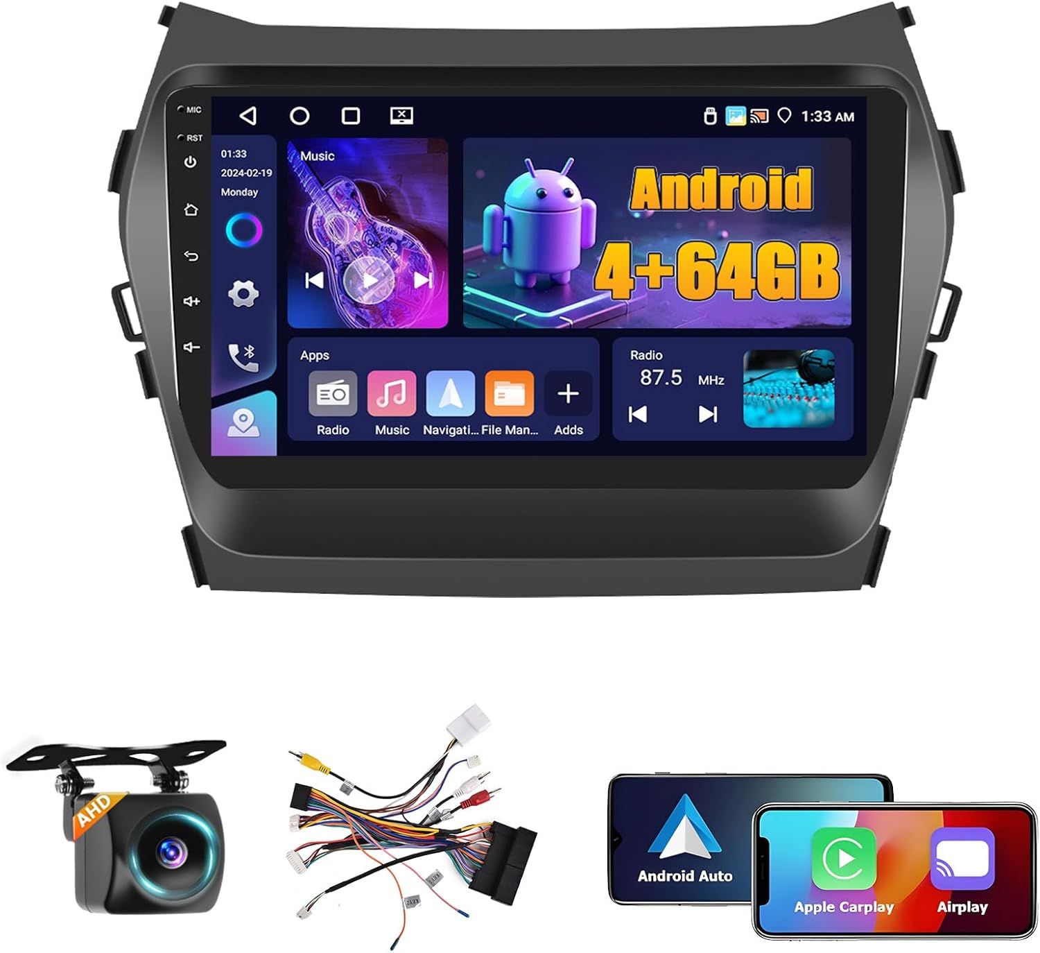 4+64GB Android 15 Car Stereo for Hyundai Santa Fe 2013-2017 Wireless Carplay Android Auto 9