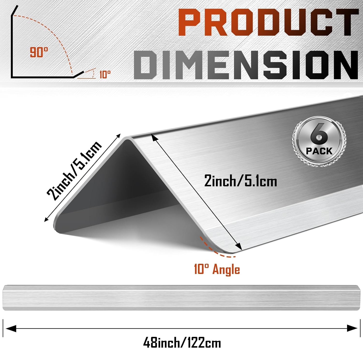 Zipcase Stainless Steel Wall Corner Guard 2 x 2 x 48 inch, Pack of 10 Metal Wall Corner Protector with 90-Degree Angle for Wall Protection and Decoration.