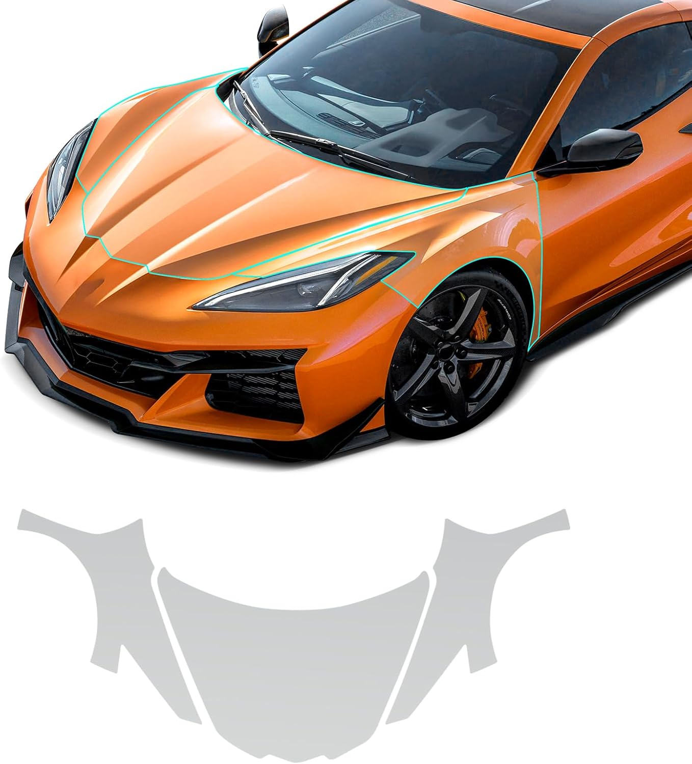 PPF Precut 8.5Mil Car Paint Protective Film for 2023-2024 Corvette C8 Coupe Z06 Self Healing TPU HD Film Scratch Protector Exterior Accessories (Hood + Fender 3Pcs)