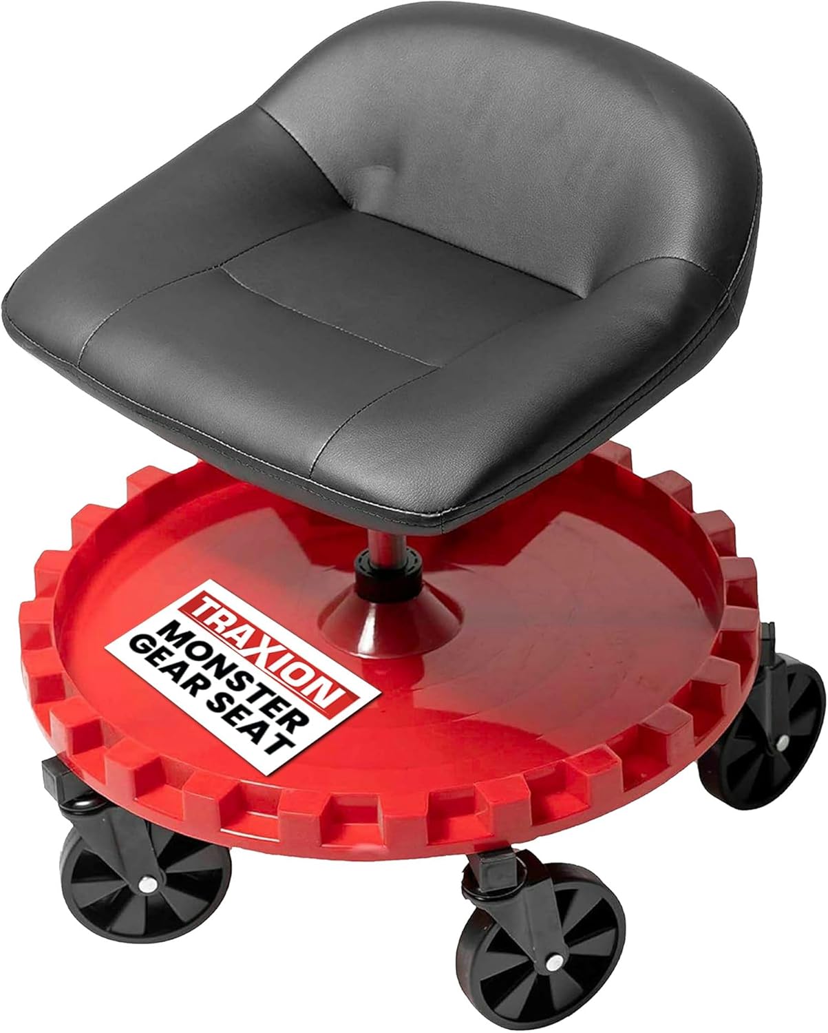 Traxion 2-230 Monster Rolling Padded Mechanic Stool Seat Garage Shop Roller Work Chair with Wheels and Tool Tray, Heavy-Duty 400-lb Capacity, All-Terrain 5