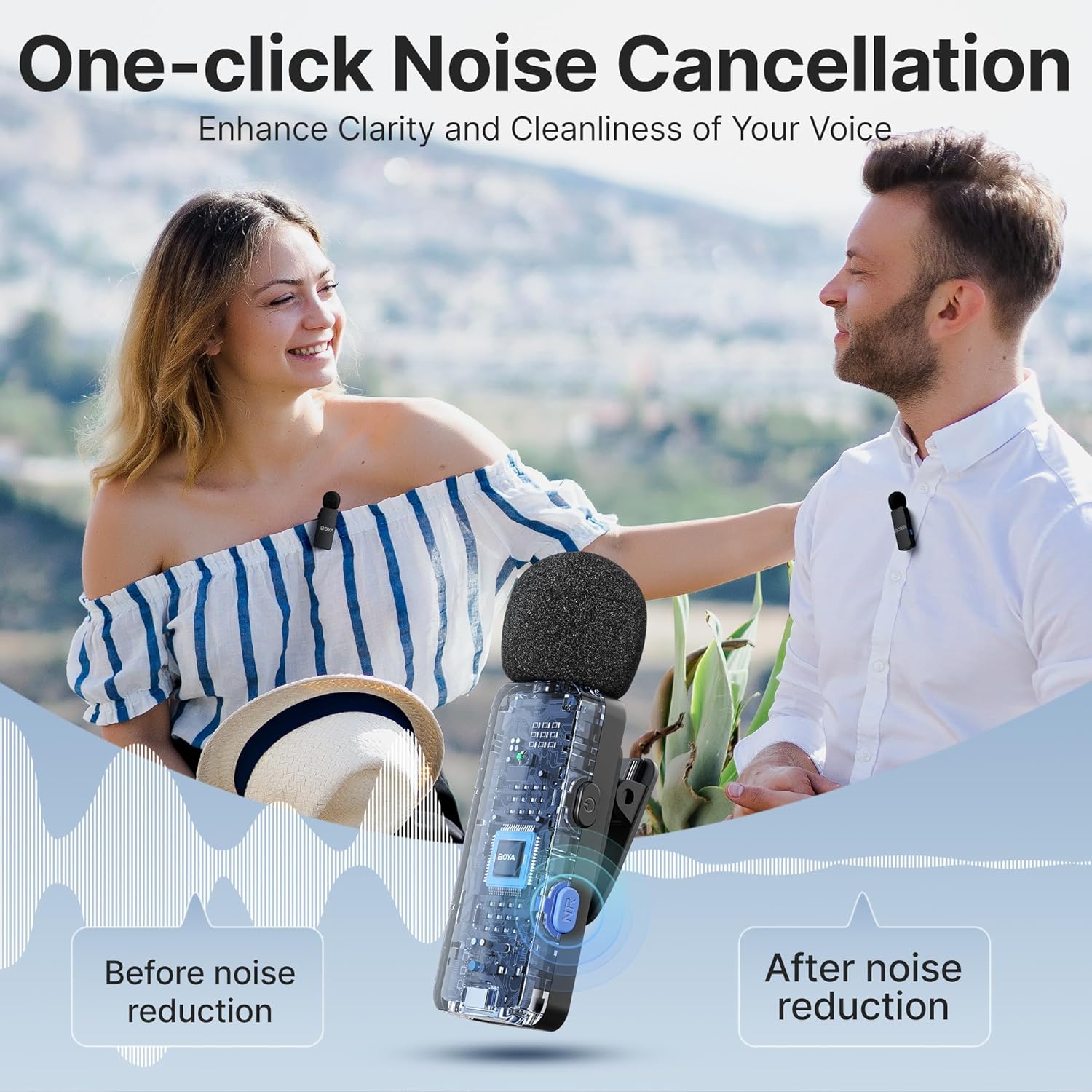 BOYA BY-V4U Wireless Lavalier Microphone for iPhone 15/16 Series Type C Smartphone with Charging Case, 4-Channel Mono Output, Omnidirectional Noise Cancelling Lapel Mic for Video Recording Podcast