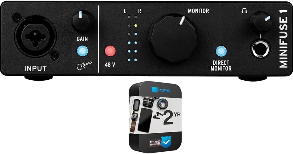 Arturia 800101 MiniFuse 1 Portable Single Input USB-C Audio Interface Black Bundle with CPS Exclusive 26 Month Protection Pack (BEACH-CPS-26M500ATV)