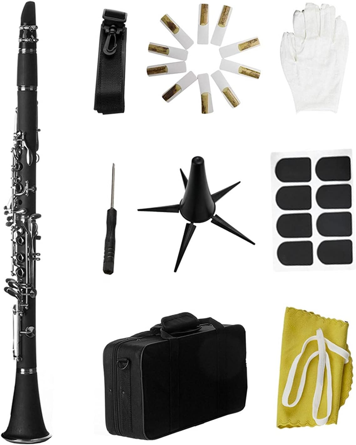 KESHUO Bb B Flat Clarinet Clarionet Bakelite with Case Reeds Rubber Pads Gloves Strap Cleaning Cloth Woodwind Instruments Student Standard Clarinet Set