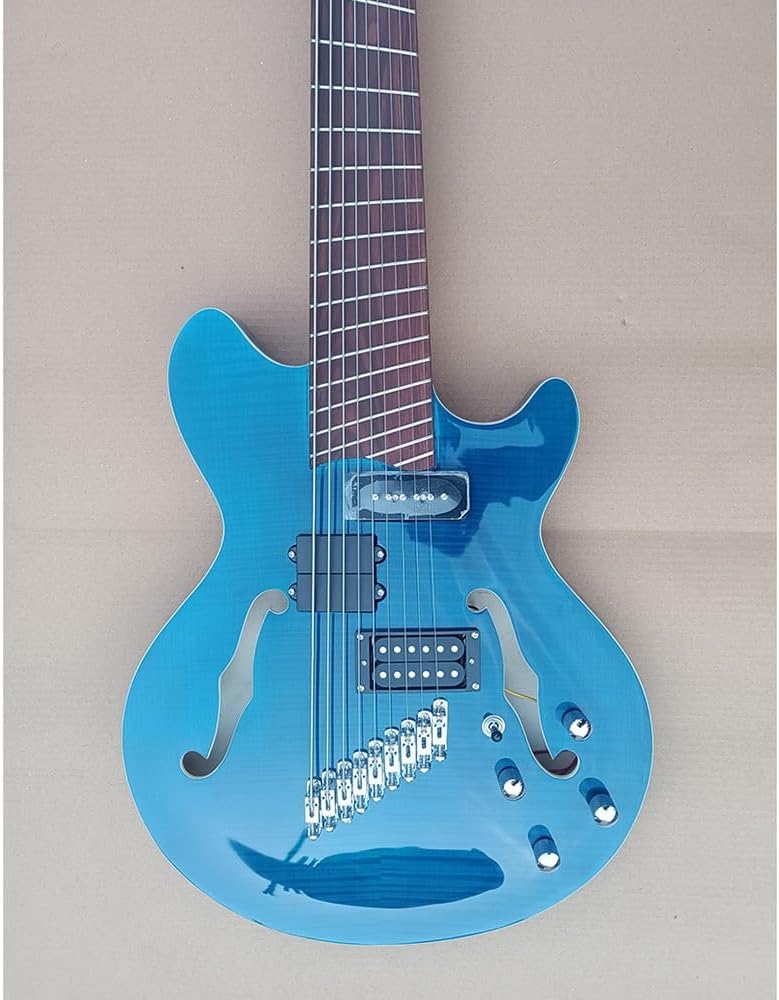 Custom double f hole nine string electric guitar,Fan style Pinsilk,Left four string bass and right five string