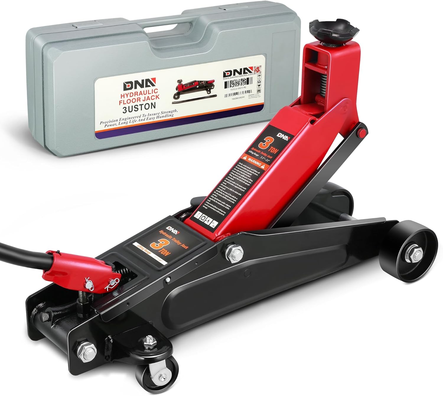 DNA Motoring 3 Ton Low Profile Floor Jack, 3 tons (6000 lbs) Capacity Fast Lift Hydraulic Trolley Service/Floor Jack, 7.7-21