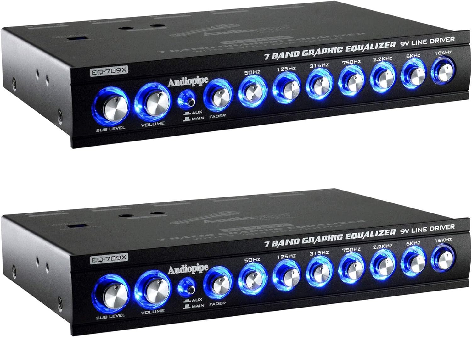 AudioPipe EQ-709X 7 Band 9 Volt Universal Half DIN Graphic Car Audio Equalizer for Car Stereo Sound System Subwoofer Speakers (2 Pack)