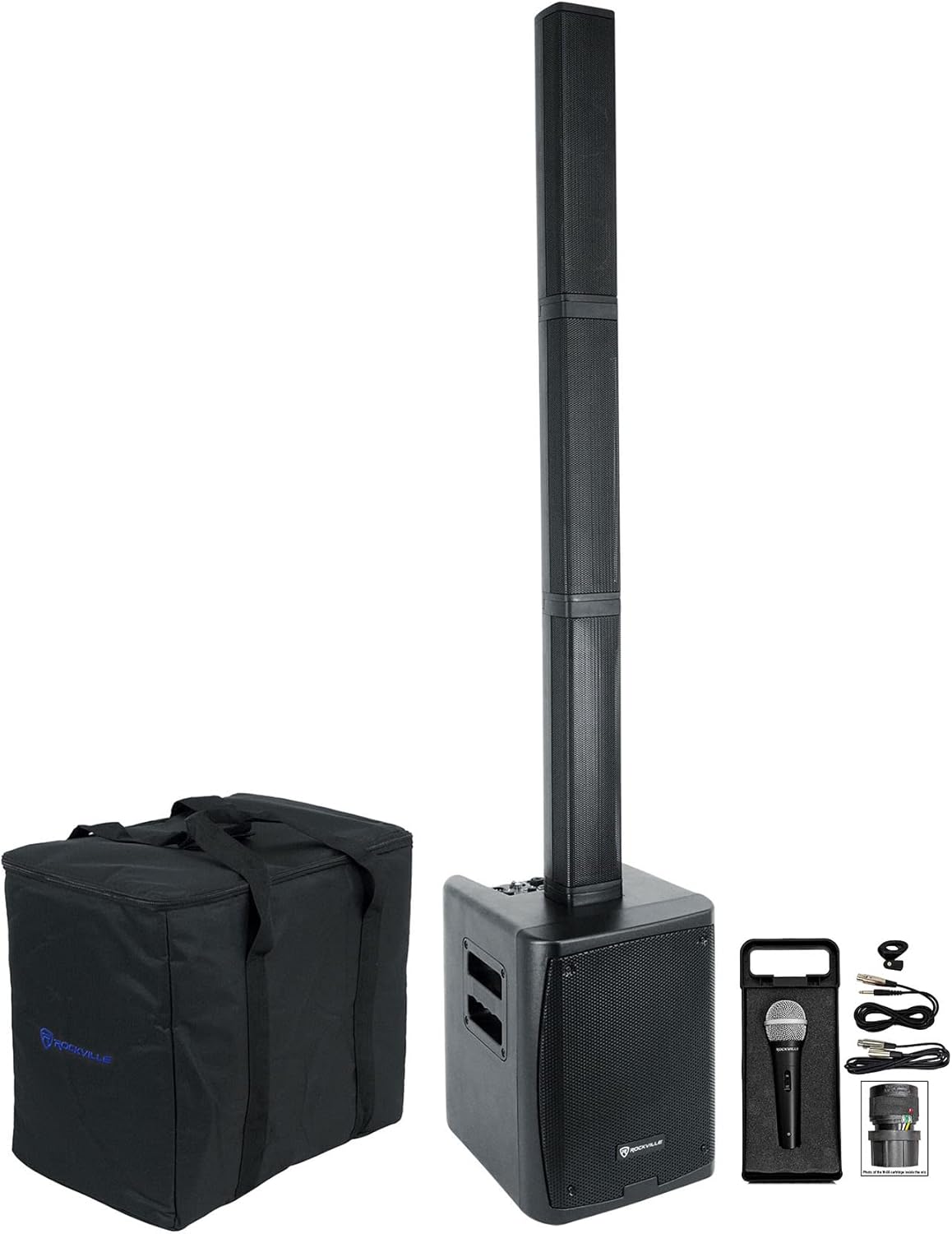 Rockville Titan Portable Array Bundle: Battery Powered PA DJ Speaker System with Built-in Subwoofer, RMC-XLR Metal Handheld Wired Microphone with 2 Cables, 2-Items