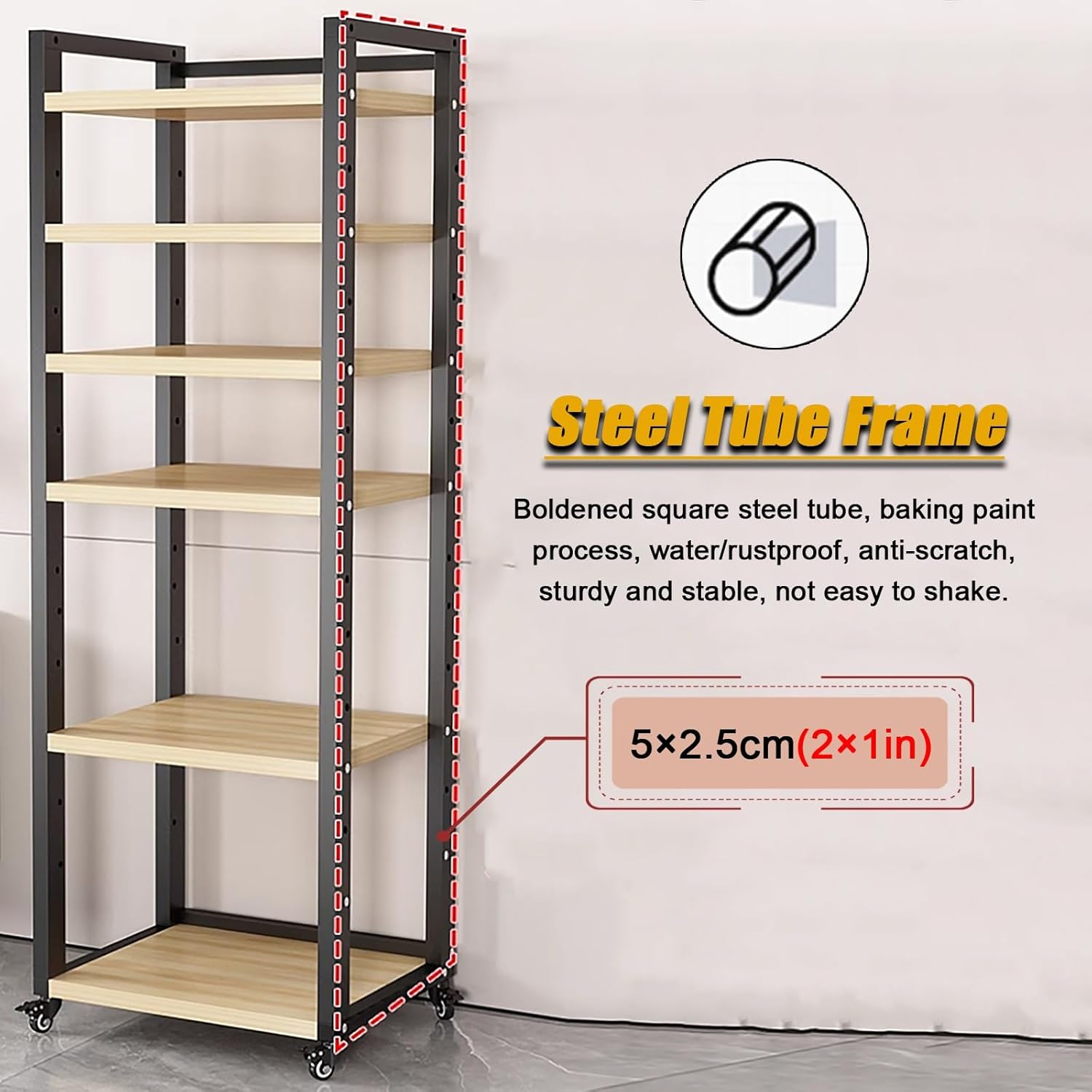 5/6/7/8-tier Media Stand AudioComponent Cabinet with Wheels, Rolling Video Game Console Shelf, Heavy Duty Adjustable Stereo Media Rack, for Home/Office/Coffee Shop,Black 6 Layer 50cm/19.7in