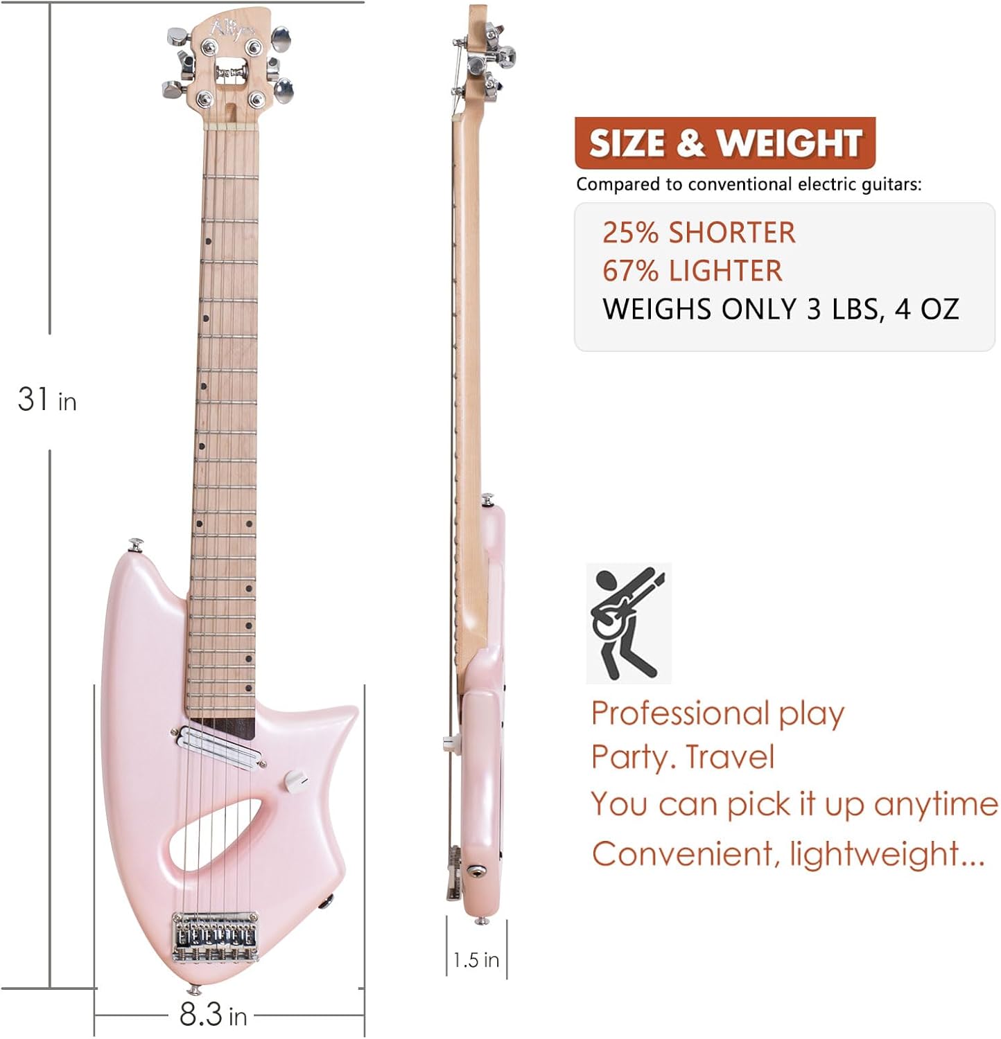 Aliyes Light Electric Guitar For Travel,Full 25 1/2