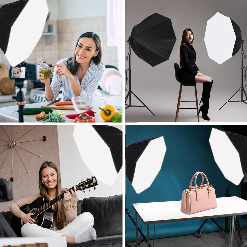 Octagonal Softbox Lighting Kit, Professional Continuous Photography Lighting 85W 3000-6500K LED Bulb Photo Studio Equipment Portrait Photography, Video Recording, Live Streaming Fill Light