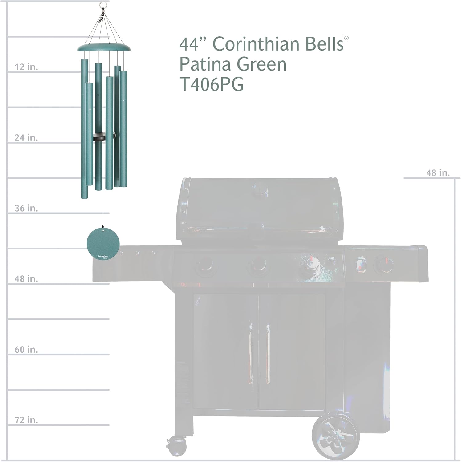 Corinthian Bells by Wind River - 44 inch Patina Green Wind Chime for Patio, Backyard, Garden, and Outdoor Decor (Aluminum Chime) Made in The USA