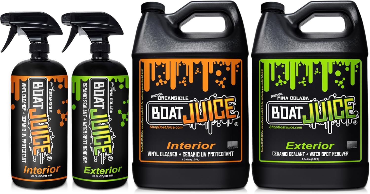 Boat Juice Boat Cleaning Kit Bundle - nterior Boat Cleaner 32oz & Gallon, Exterior Boat Cleaner 32oz & Gallon - Boat Cleaning Supplies, Boat Accessories