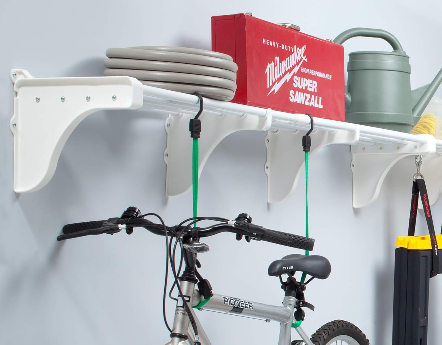 EZ Shelf-Expandable-Garage Shelf- -White- Easy to Install -Strong (up to 250 Lbs)- Wire Shelving Alternative –Wall Mounted Garage Shelf Organizer (White, 40.5